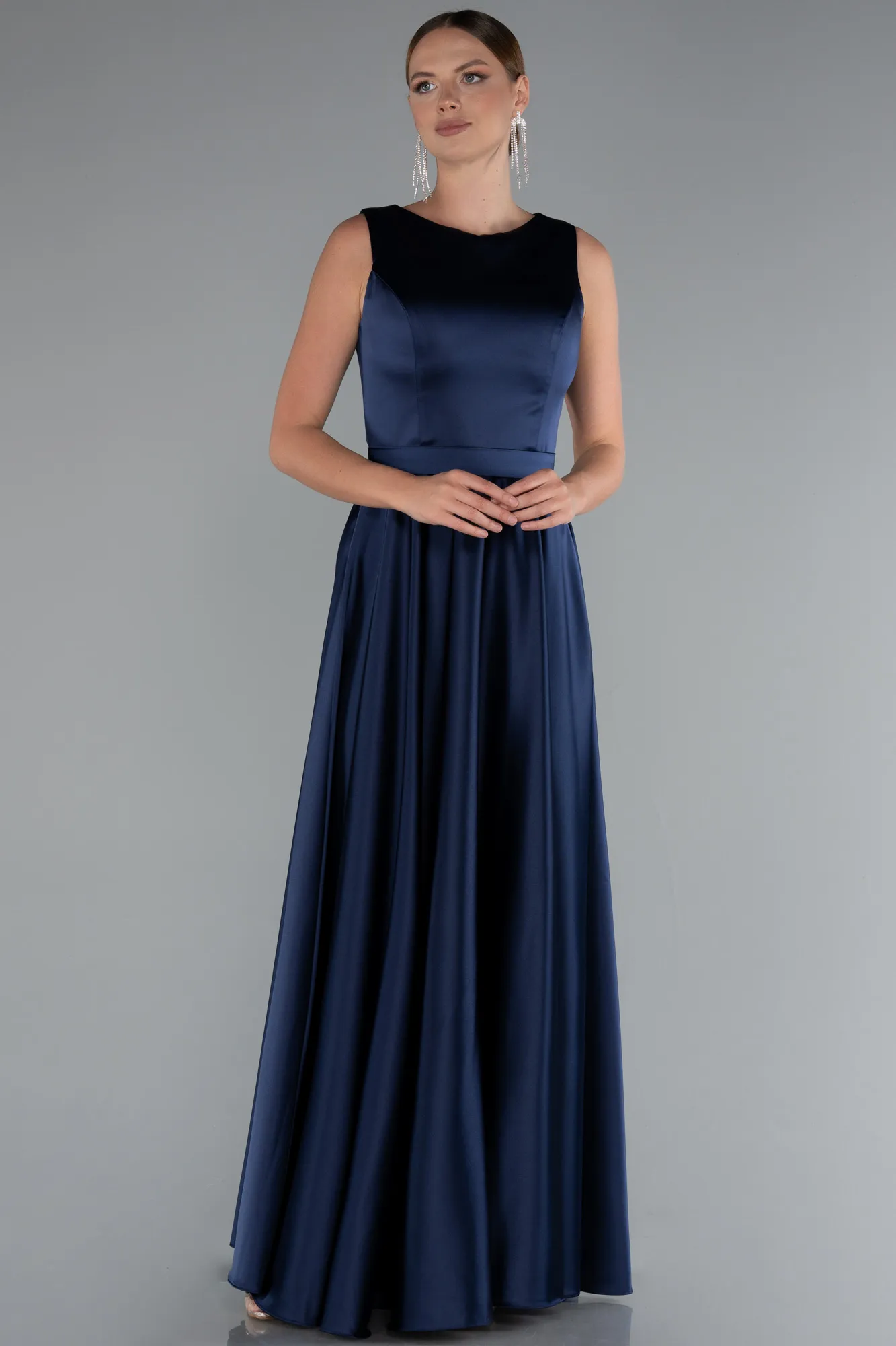 Navy Blue-Long Satin Evening Dress ABU5060