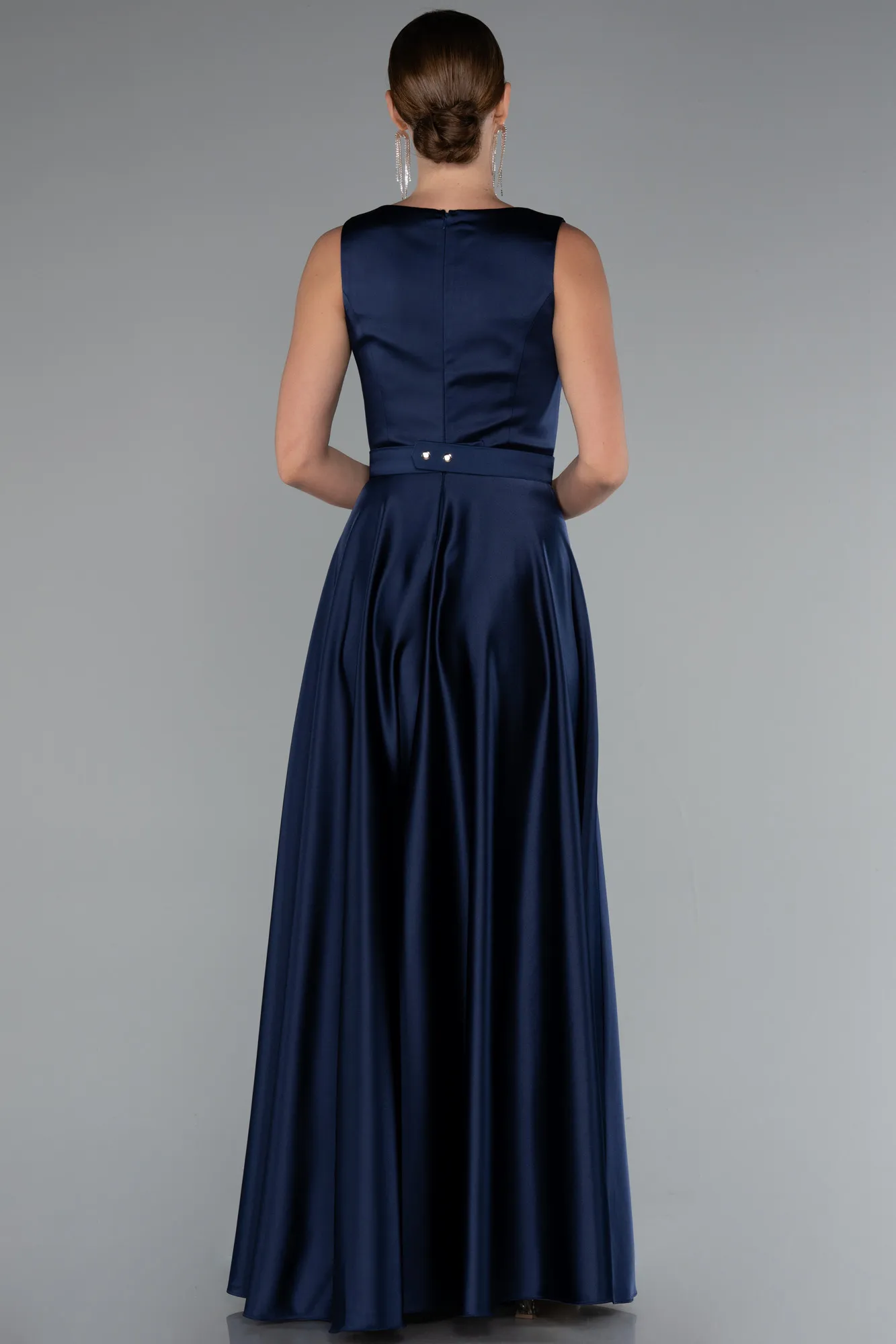 Navy Blue-Long Satin Evening Dress ABU5060