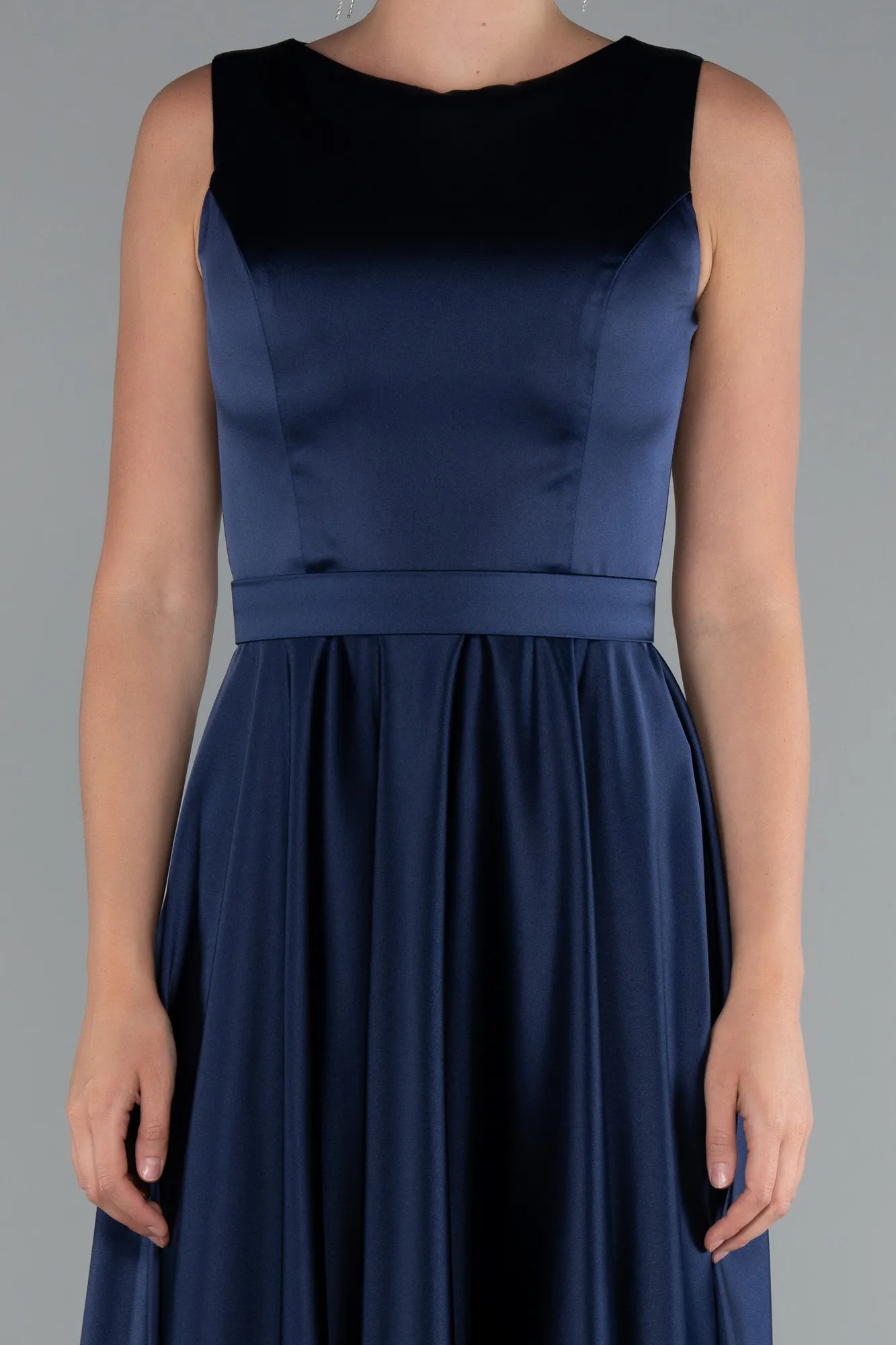 Navy Blue-Long Satin Evening Dress ABU5060