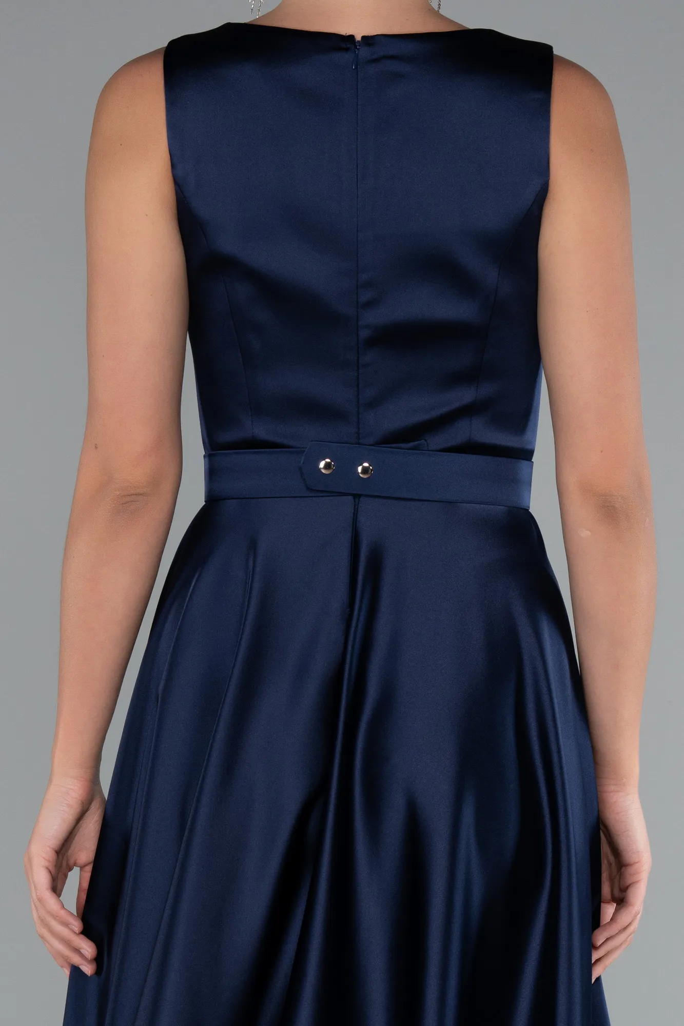 Navy Blue-Long Satin Evening Dress ABU5060