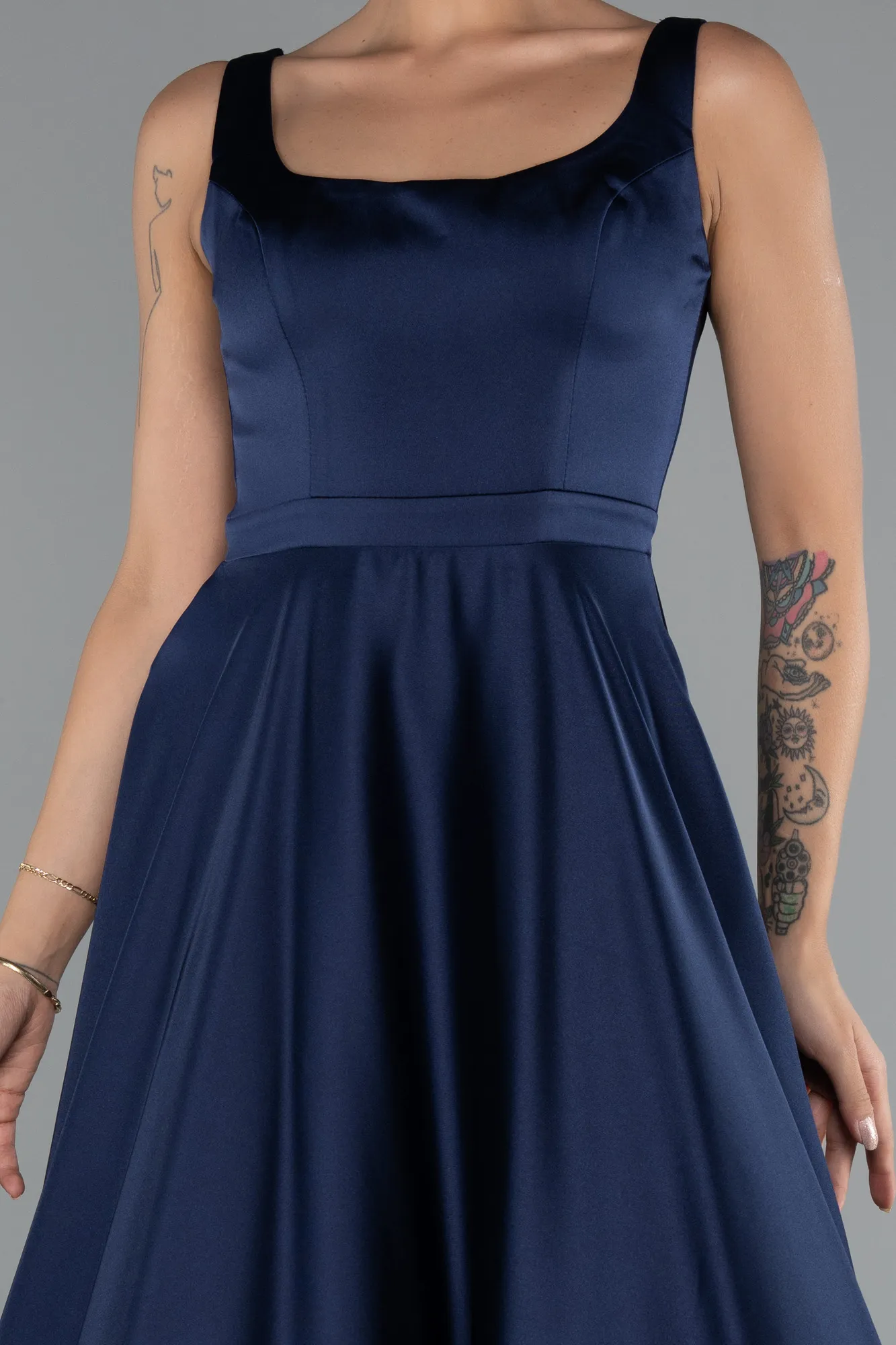 Navy Blue-Long Satin Evening Dress ABU5136