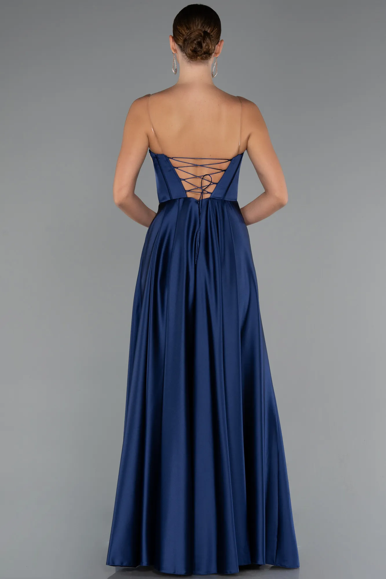 Navy Blue-Long Satin Evening Dress ABU5246
