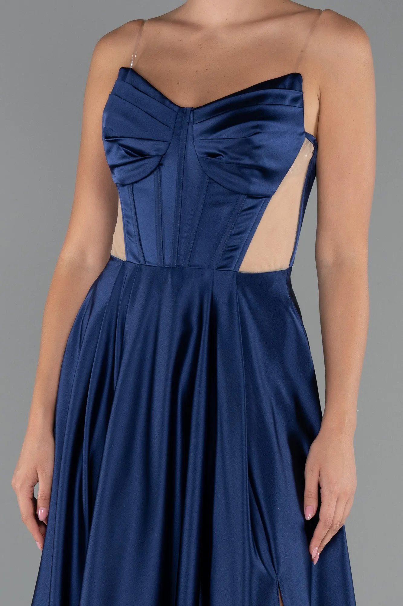 Navy Blue-Long Satin Evening Dress ABU5246