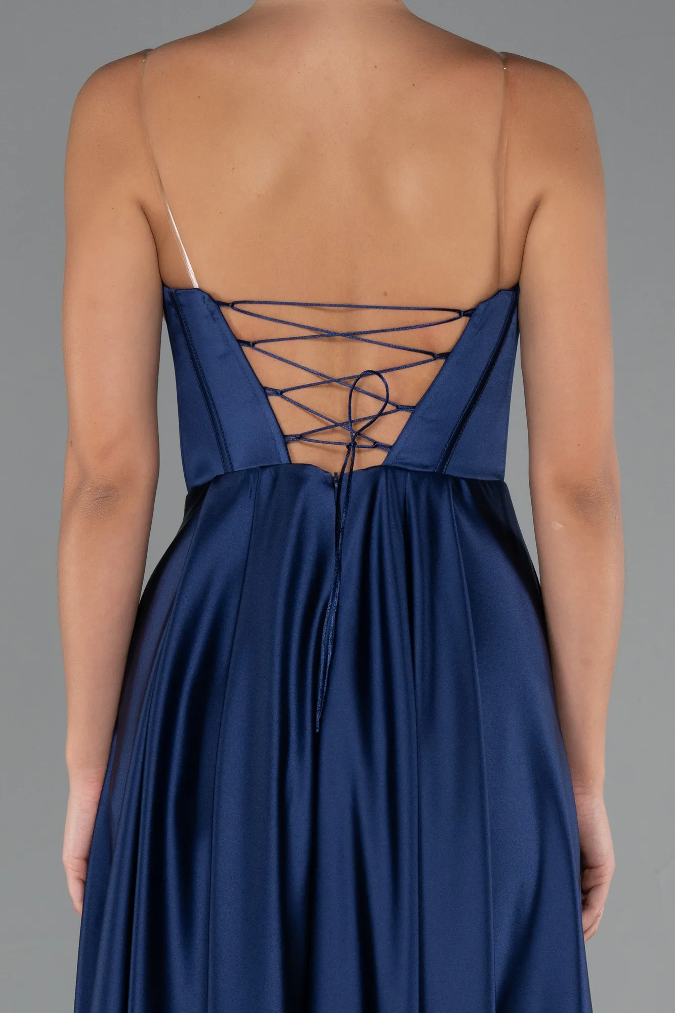 Navy Blue-Long Satin Evening Dress ABU5246