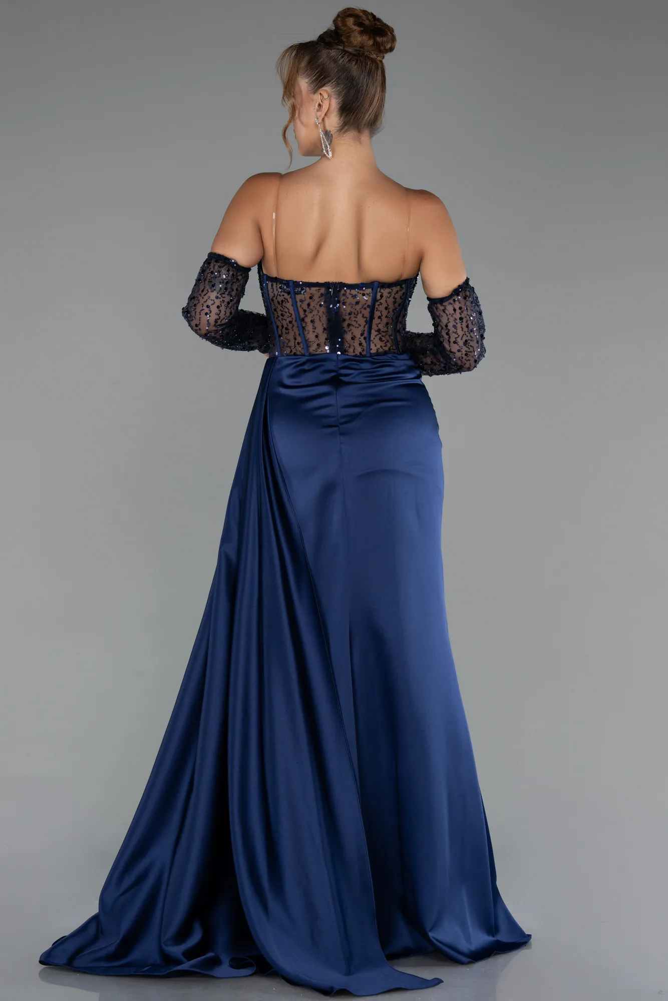 Navy Blue-Long Satin Evening Dress ABU5288