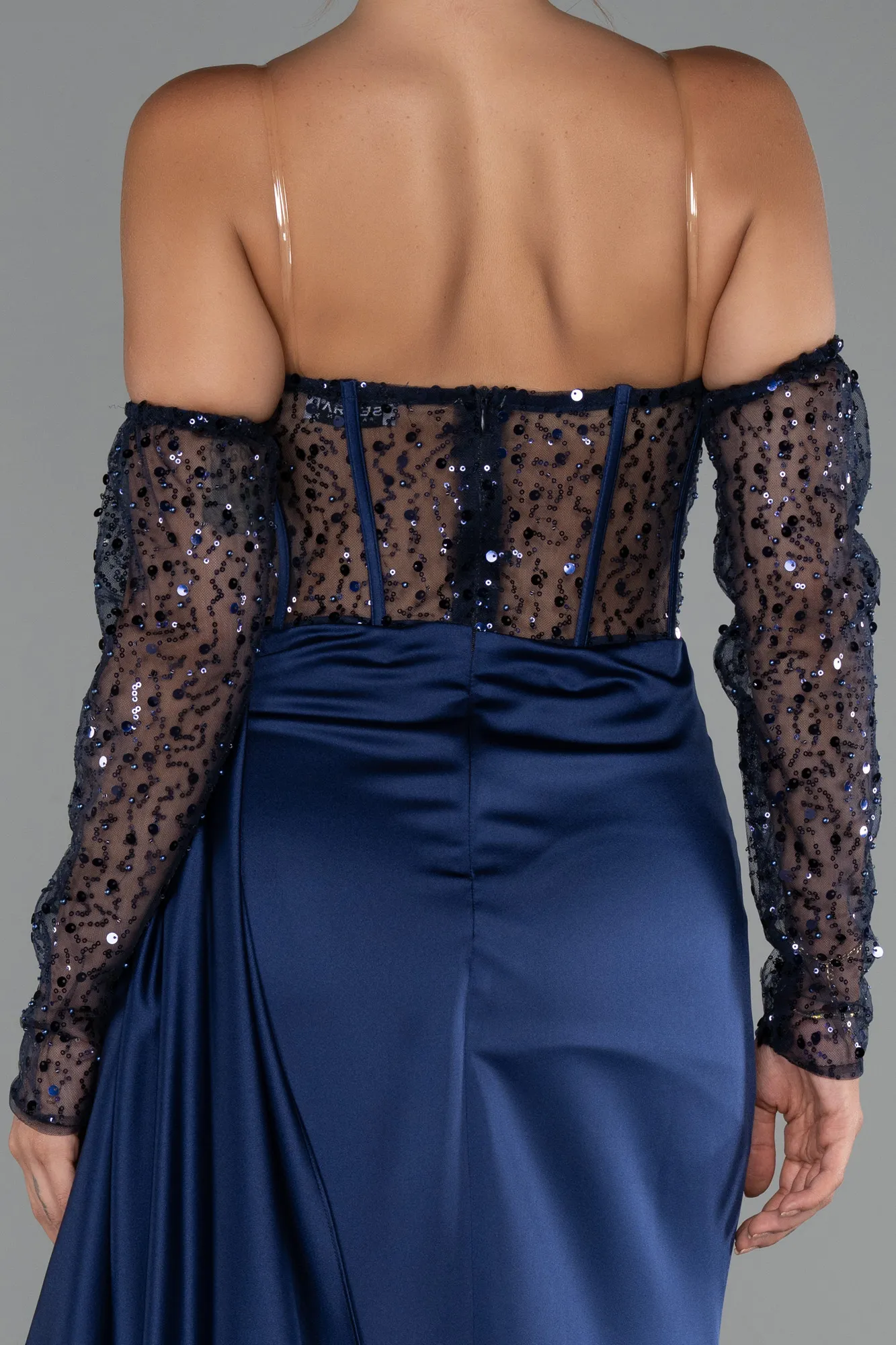 Navy Blue-Long Satin Evening Dress ABU5288