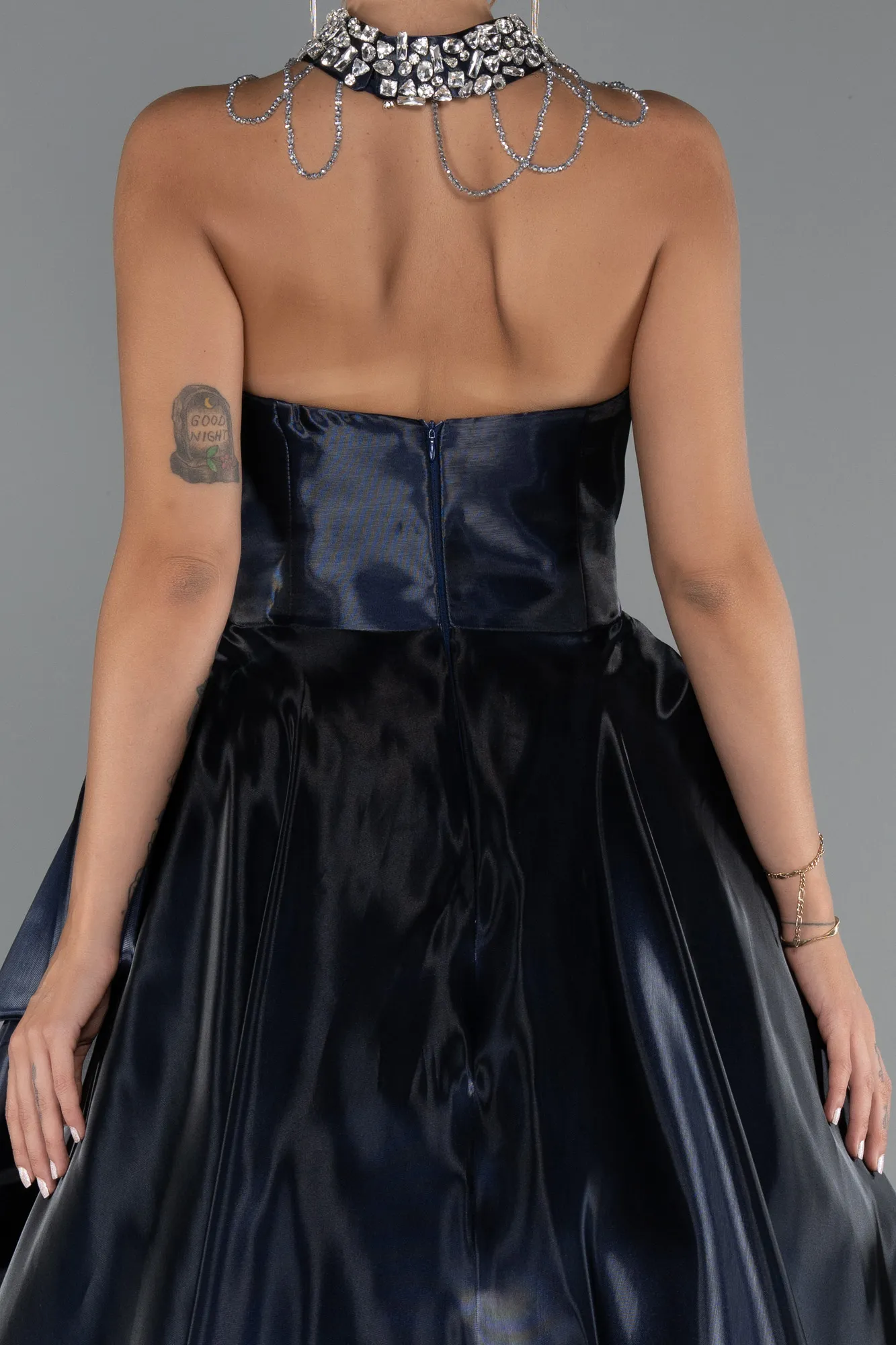 Navy Blue-Long Satin Evening Dress ABU5324