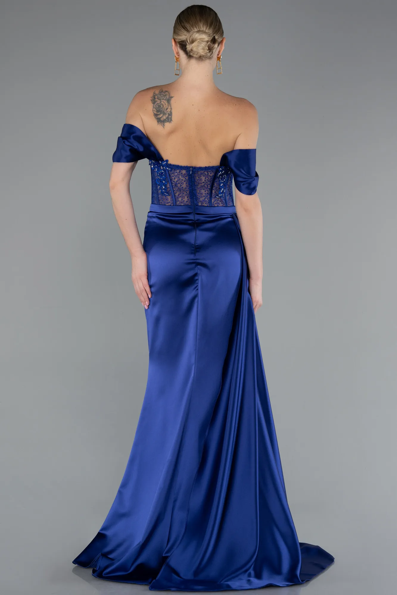 Navy Blue-Long Satin Evening Dress ABU5520