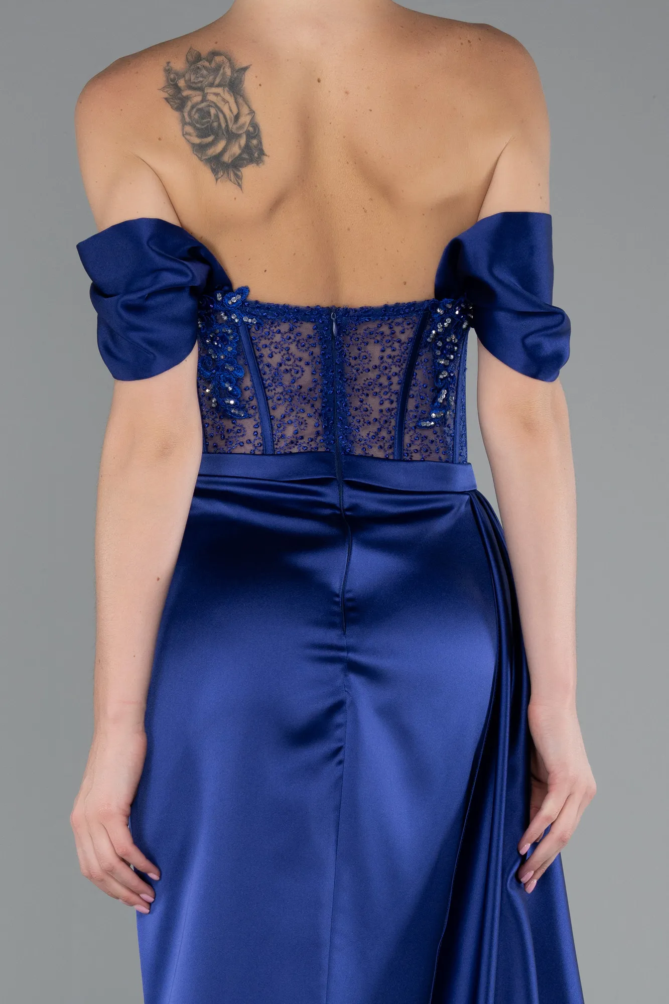 Navy Blue-Long Satin Evening Dress ABU5520