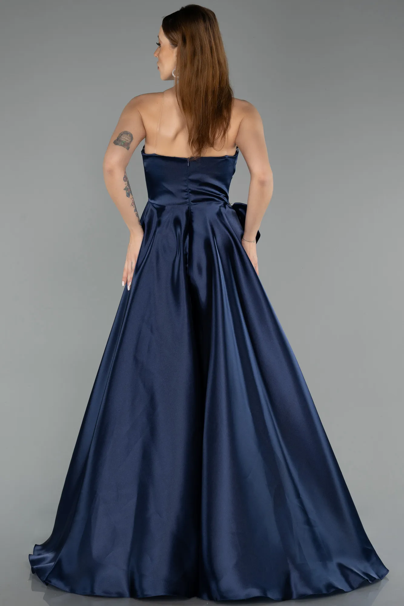 Navy Blue-Long Satin Evening Dress ABU5541