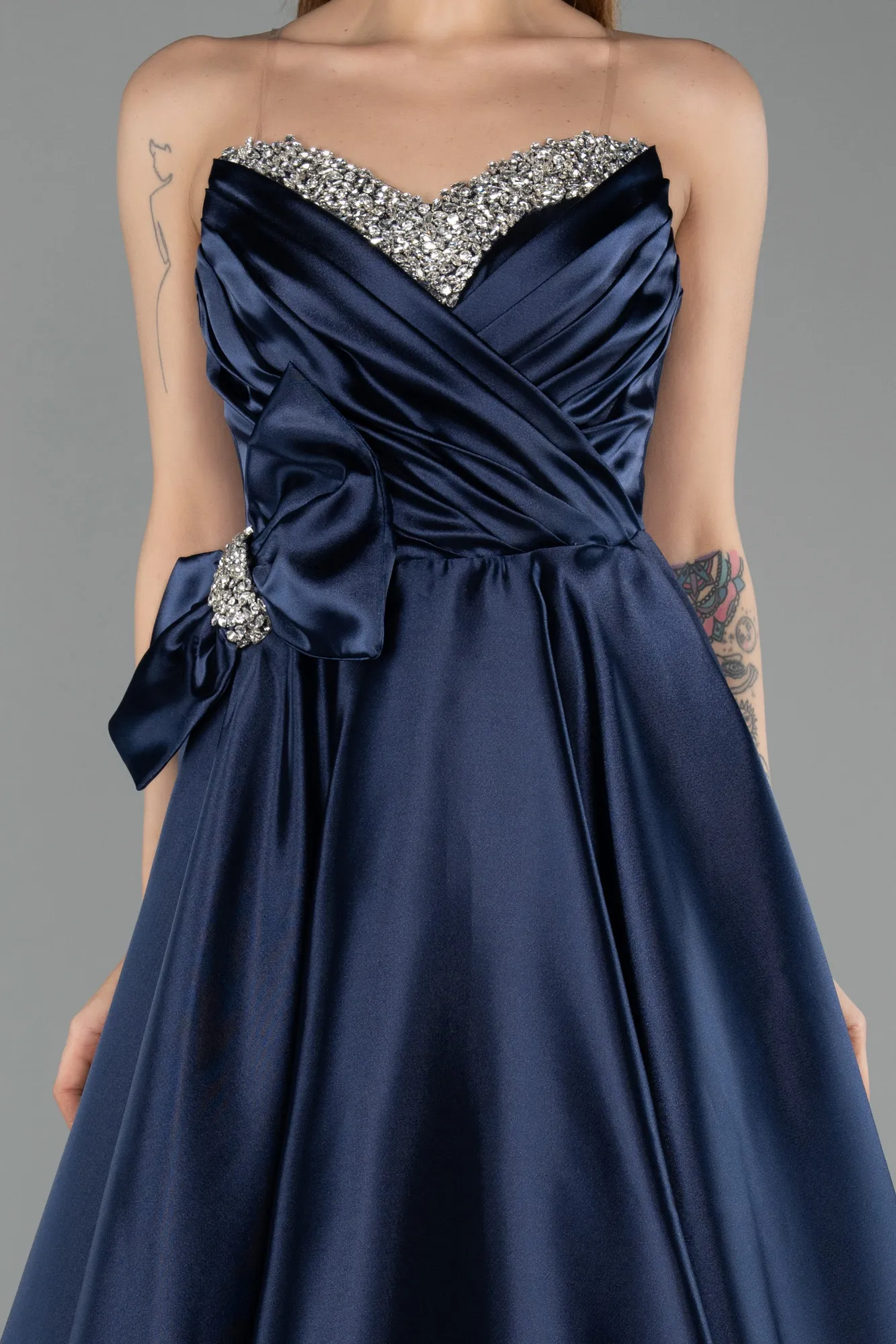 Navy Blue-Long Satin Evening Dress ABU5541