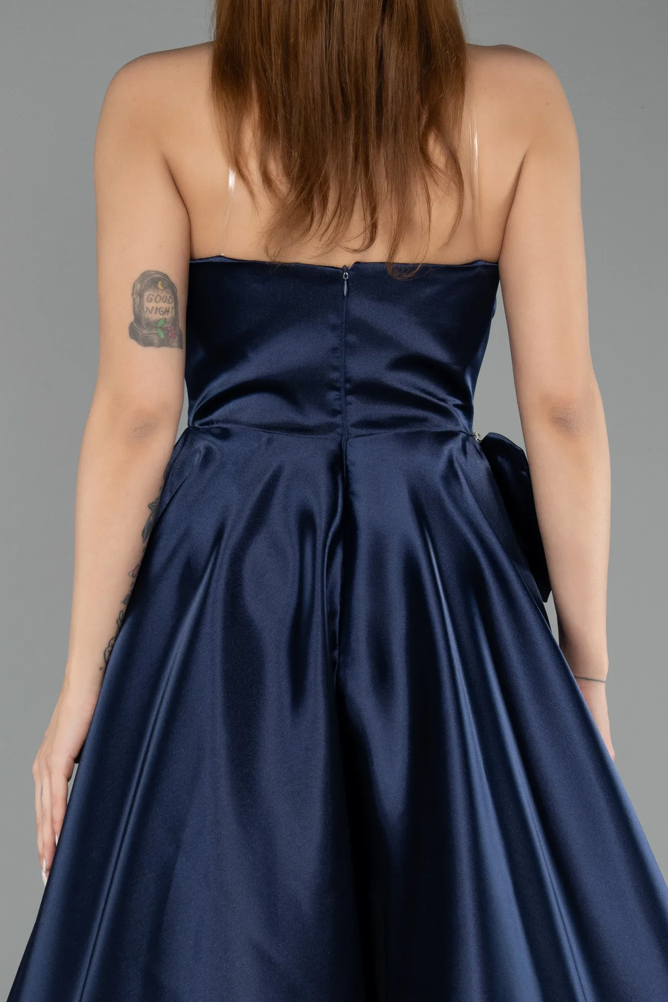 Navy Blue-Long Satin Evening Dress ABU5541