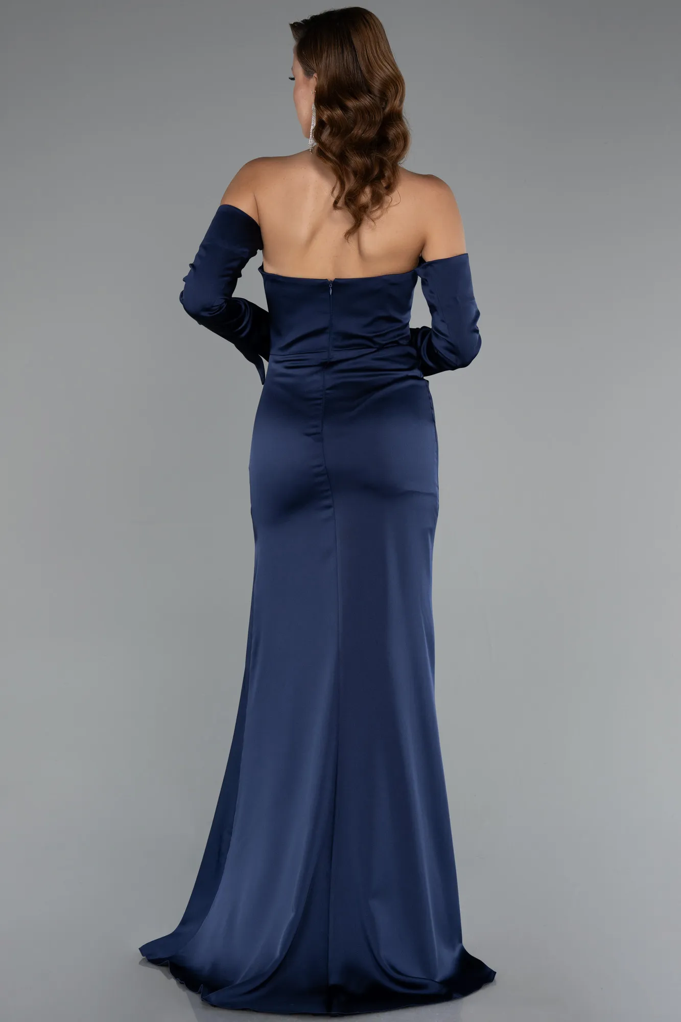 Navy Blue-Long Satin Evening Dress ABU5582