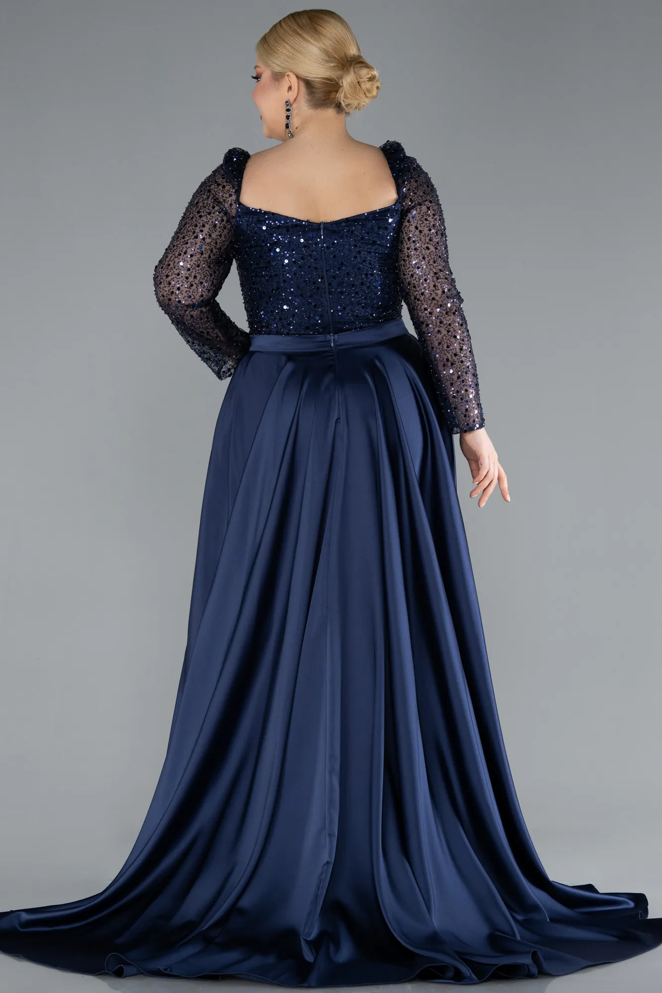 Navy Blue-Long Satin Formal Plus Size Dress ABU4670