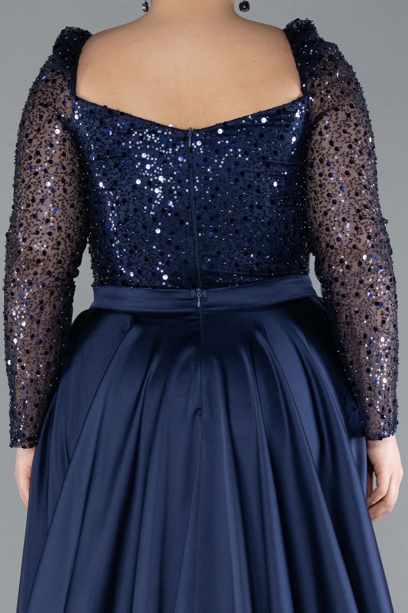 Navy Blue-Long Satin Formal Plus Size Dress ABU4670