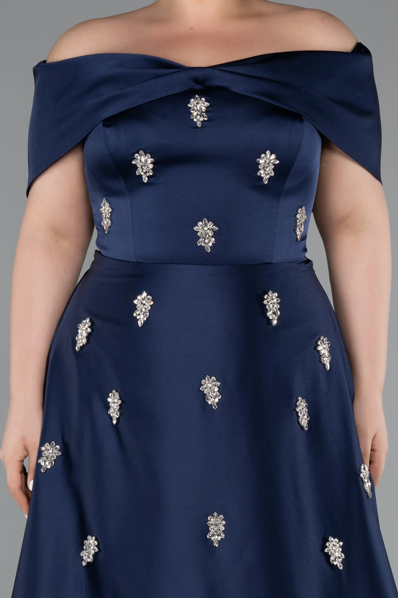 Navy Blue-Long Satin Formal Plus Size Dress ABU5072