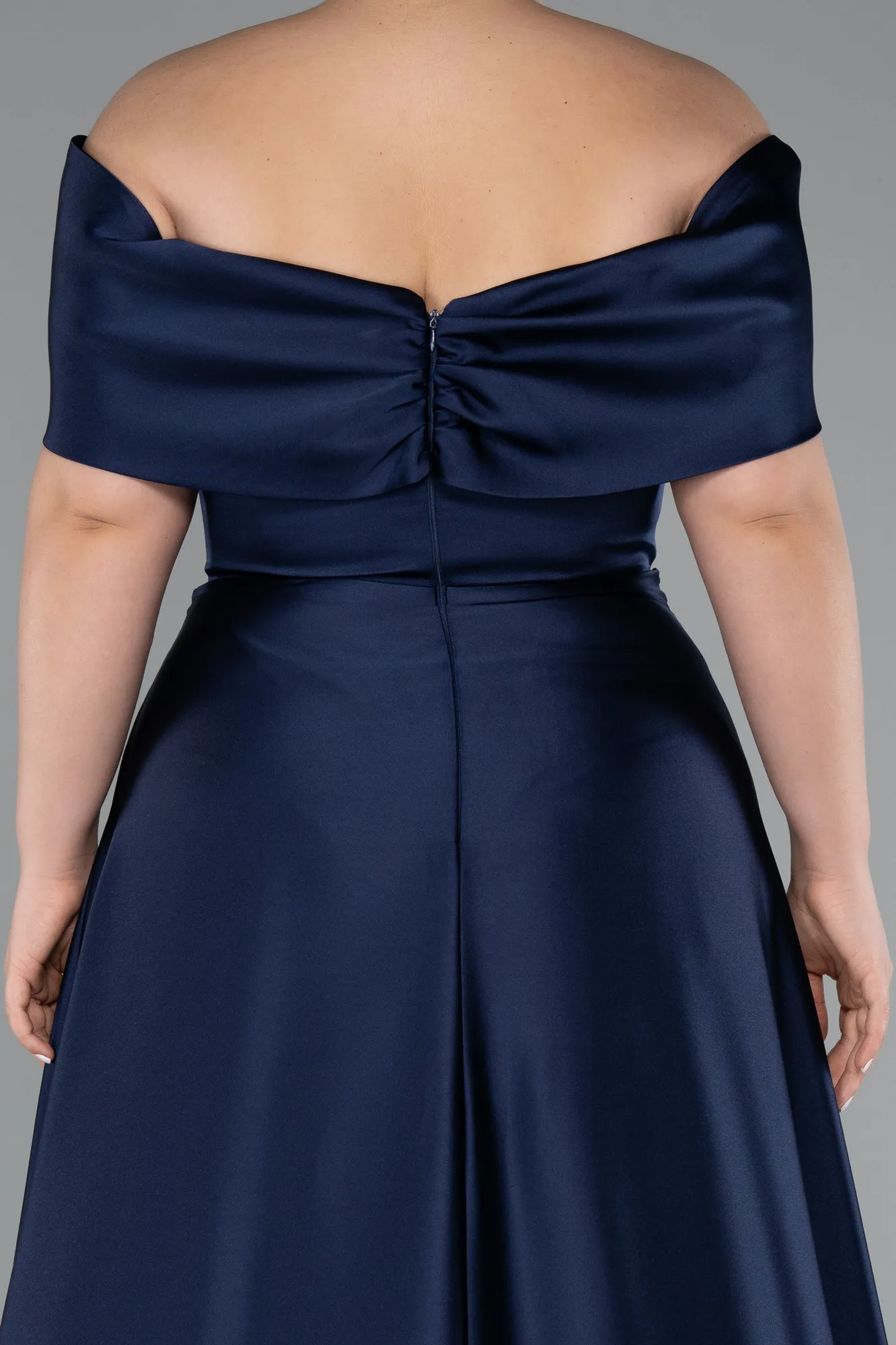 Navy Blue-Long Satin Formal Plus Size Dress ABU5072
