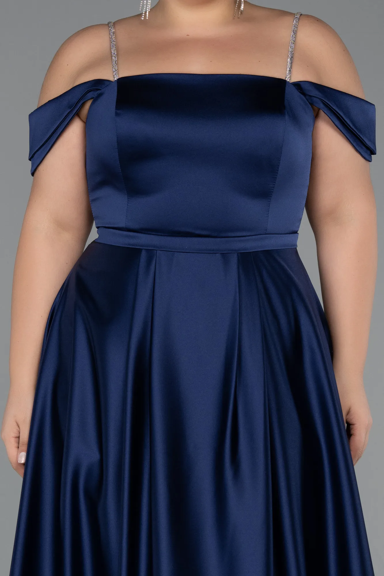 Navy Blue-Long Satin Formal Plus Size Dress ABU5346