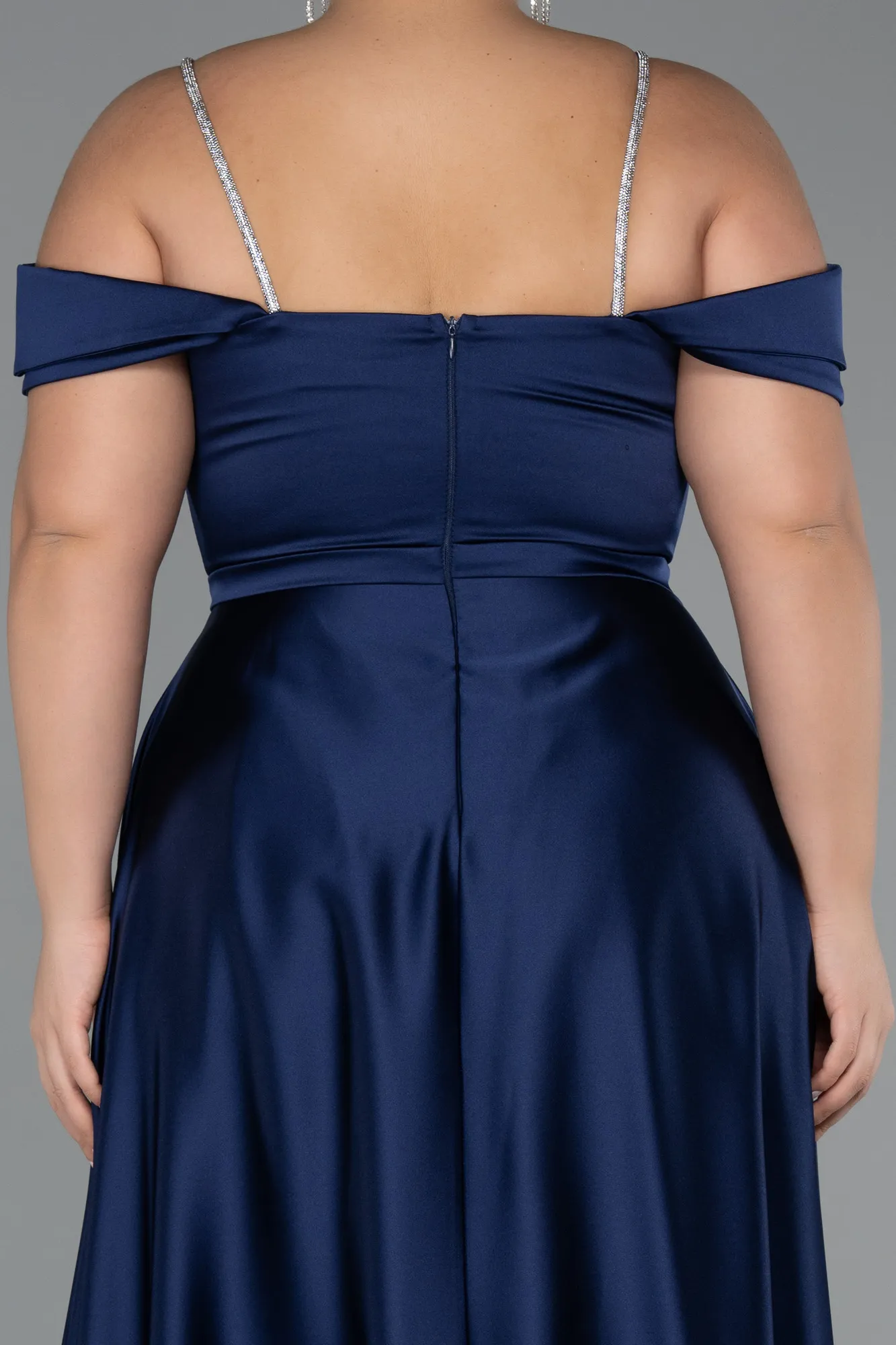 Navy Blue-Long Satin Formal Plus Size Dress ABU5346