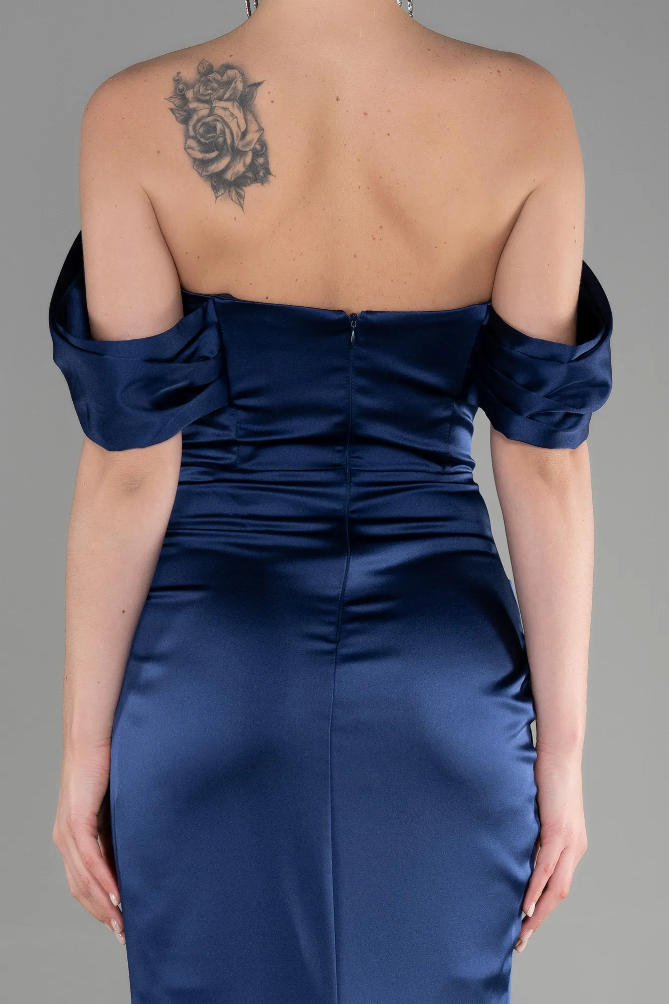Navy Blue-Long Satin Mermaid Evening Dress ABU3479