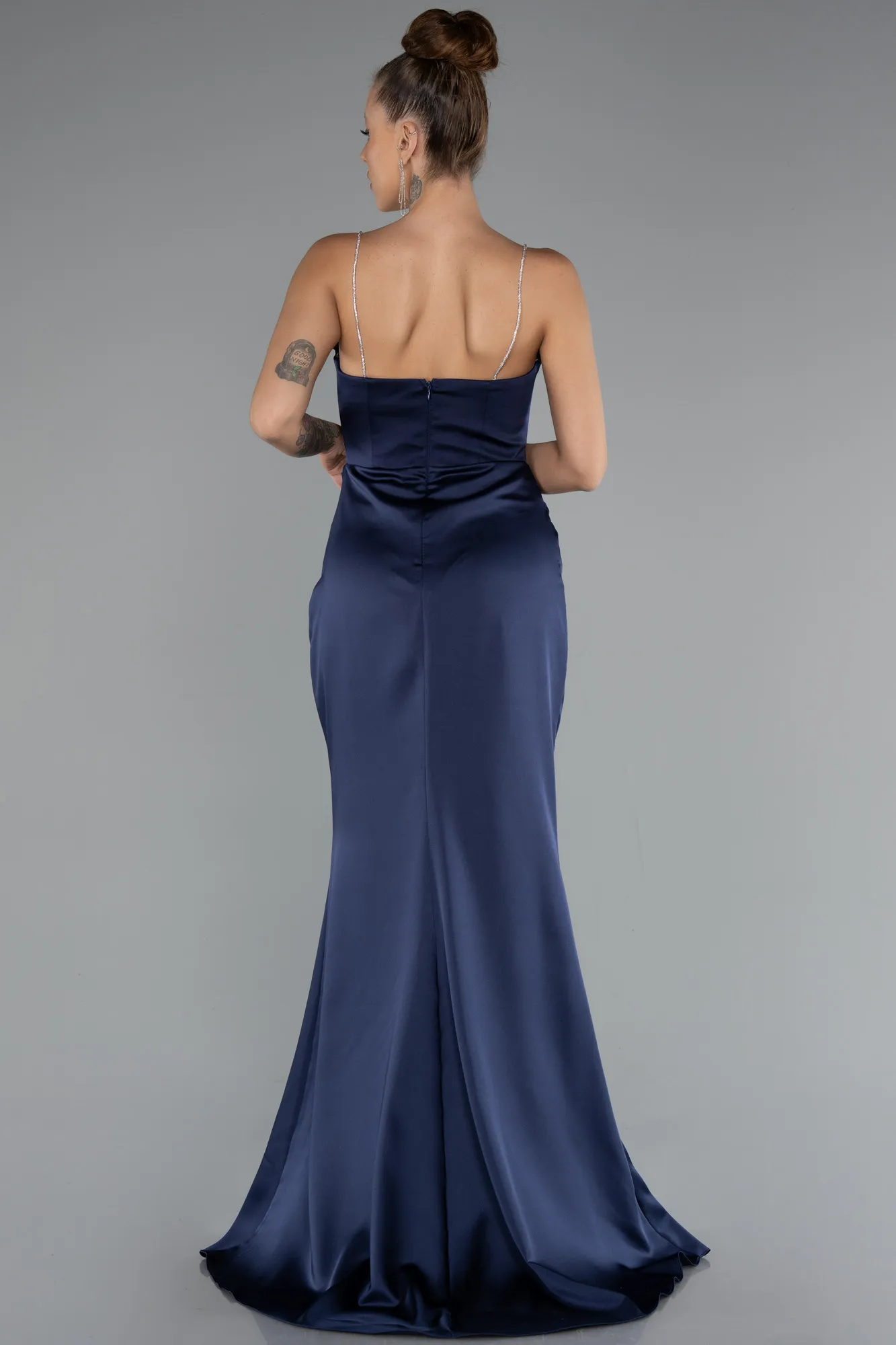 Navy Blue-Long Satin Mermaid Evening Gown ABU5149