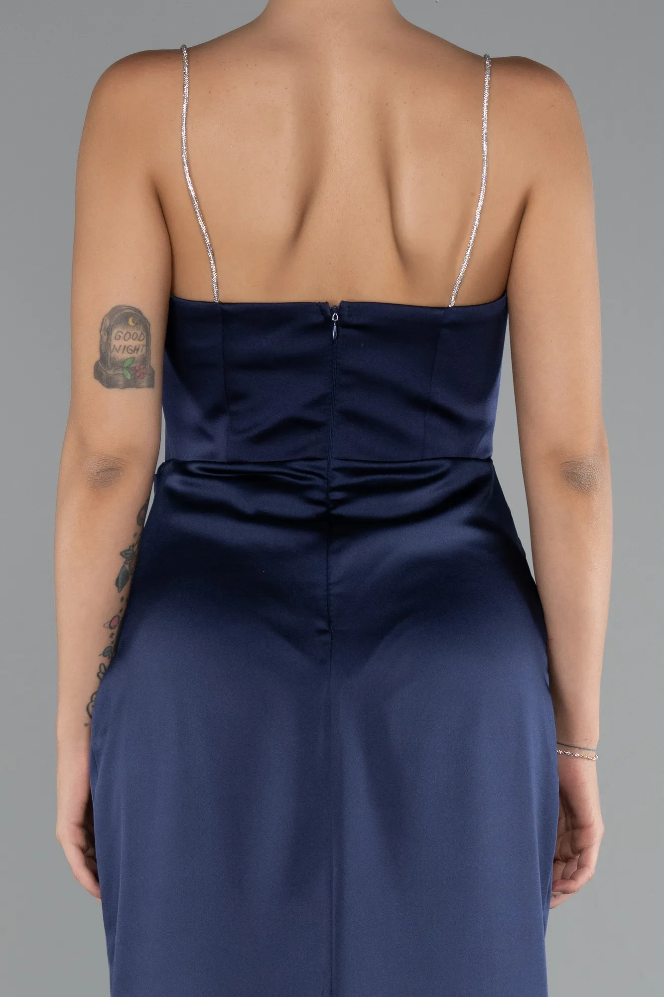 Navy Blue-Long Satin Mermaid Evening Gown ABU5149