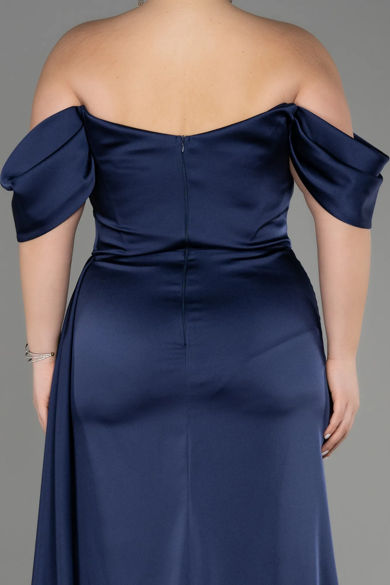 Navy Blue-Long Satin Plus Size Engagement Dress ABU3655