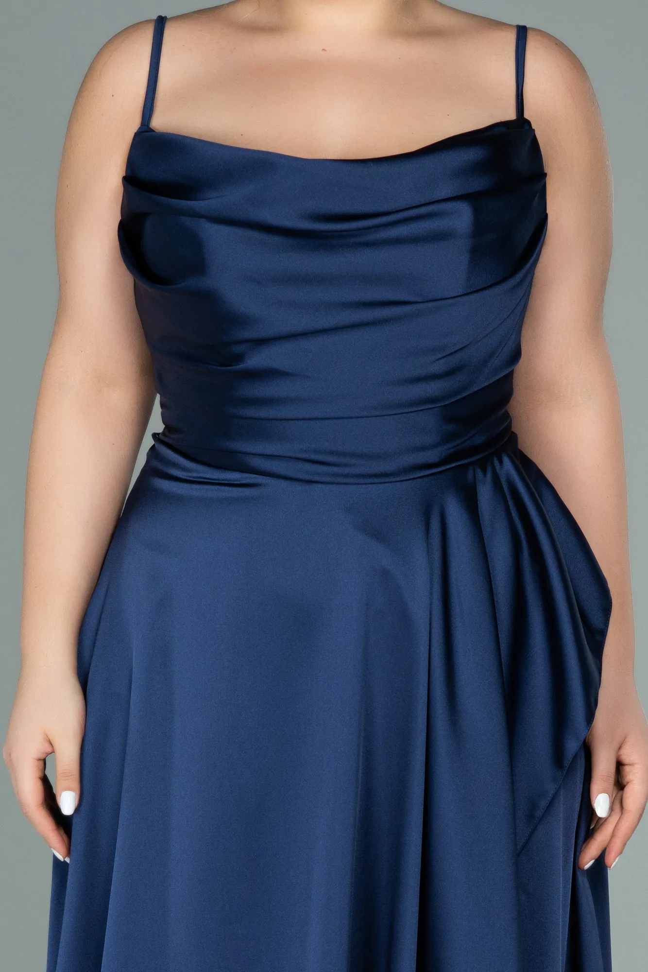 Navy Blue-Long Satin Plus Size Evening Dress ABU2011