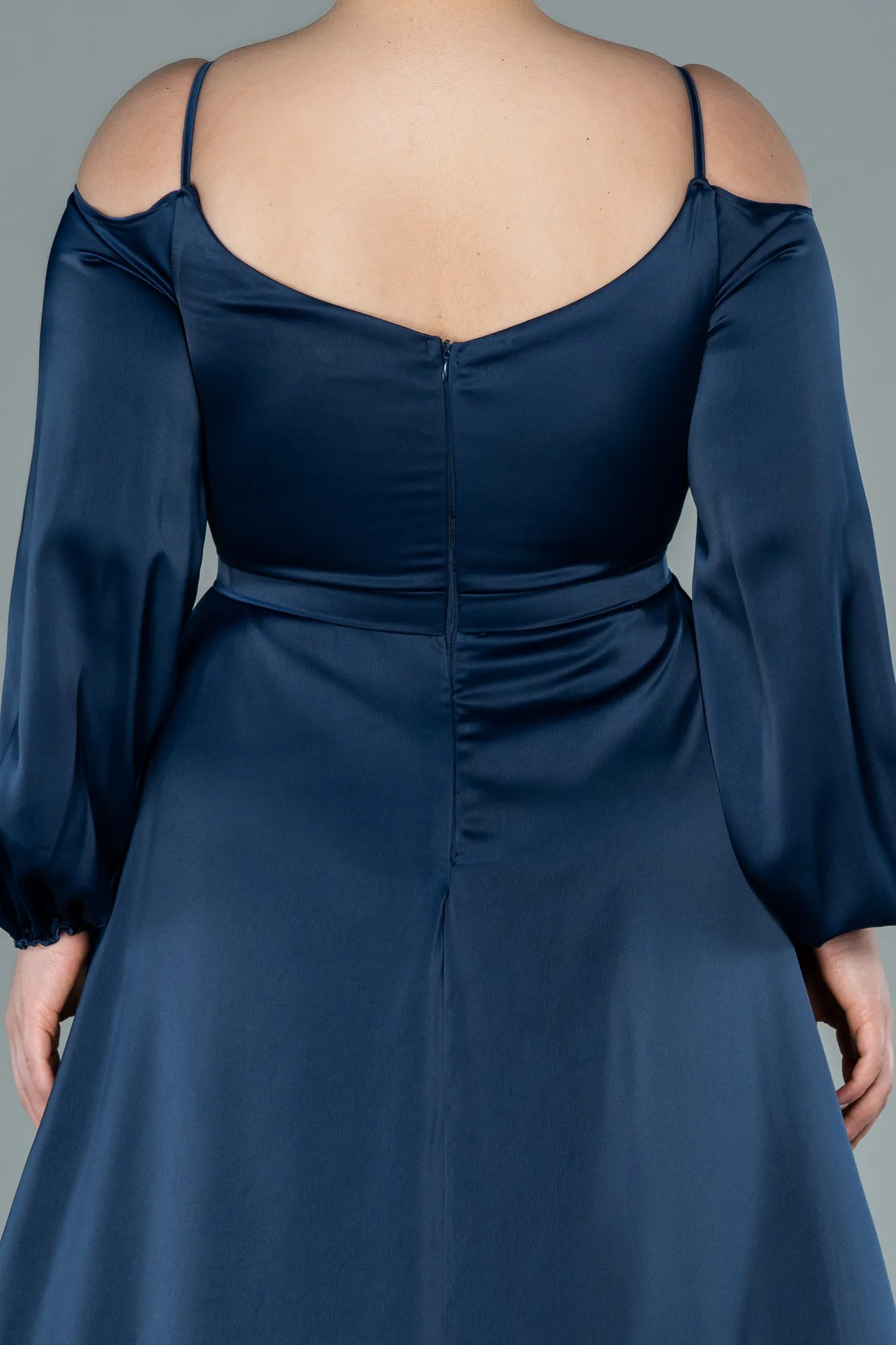 Navy Blue-Long Satin Plus Size Evening Dress ABU2358