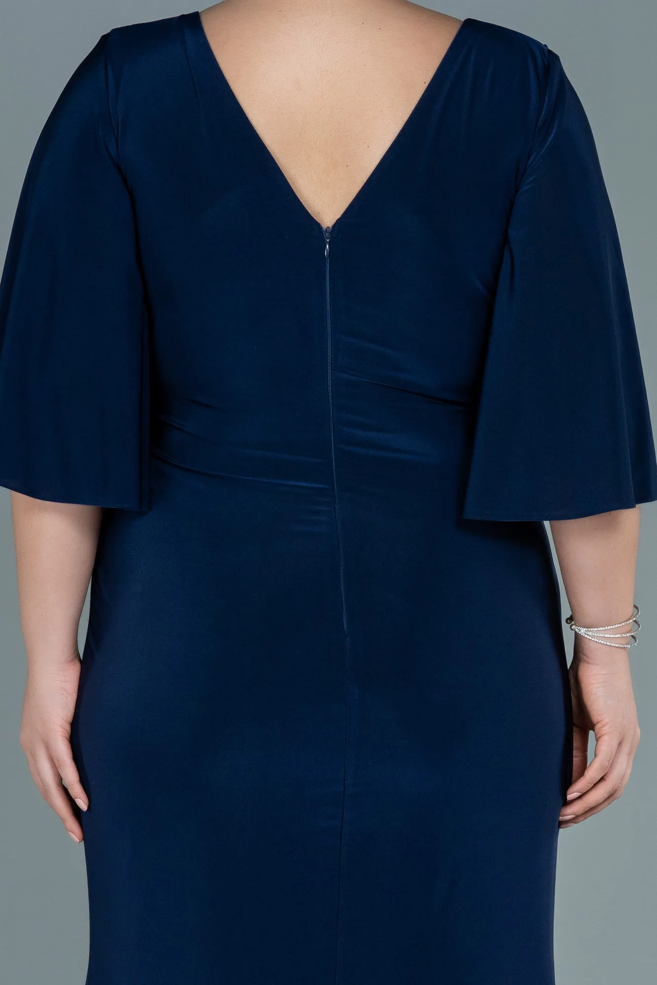 Navy Blue-Long Satin Plus Size Evening Dress ABU2646