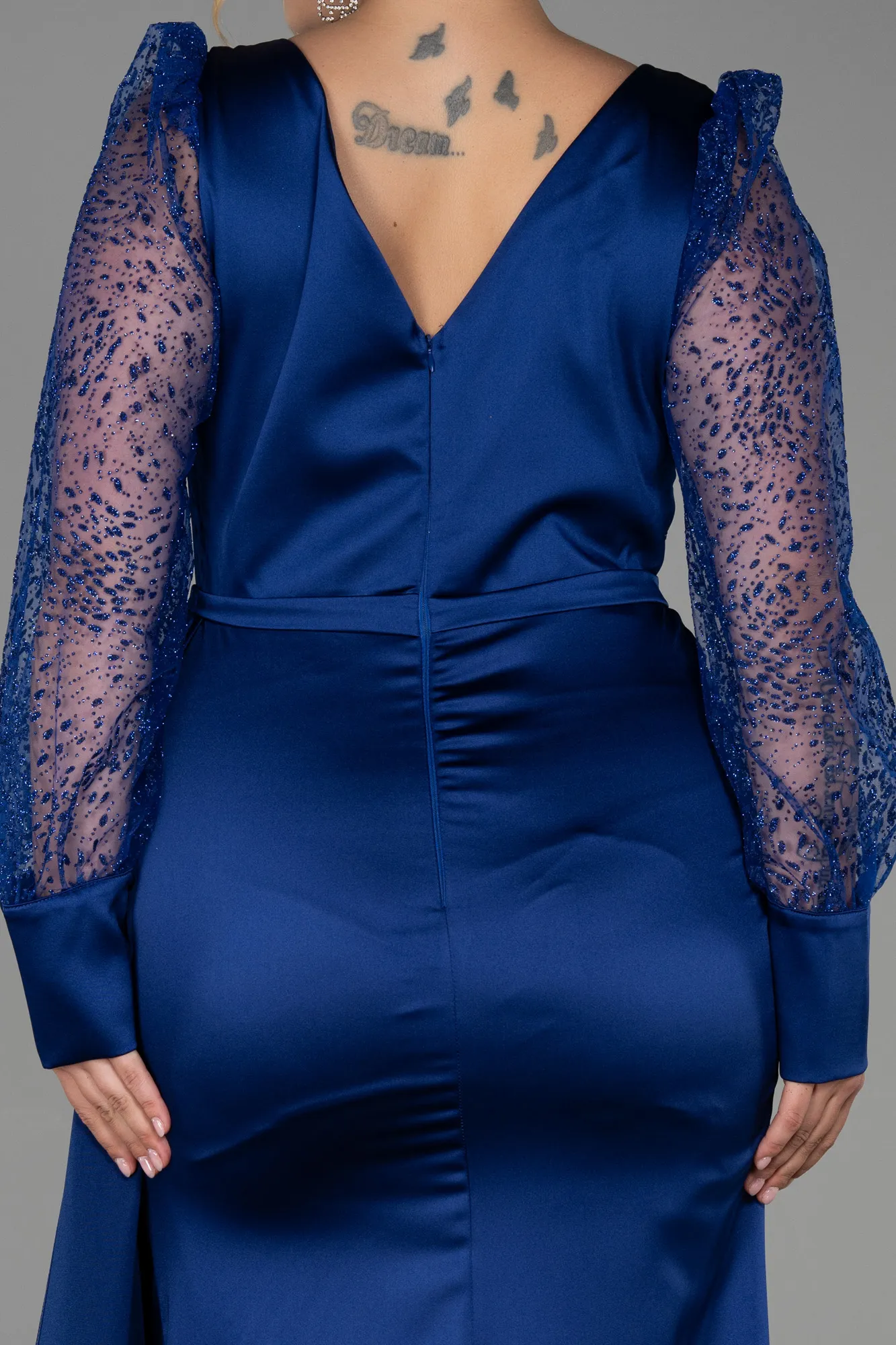 Navy Blue-Long Satin Plus Size Evening Dress ABU2759