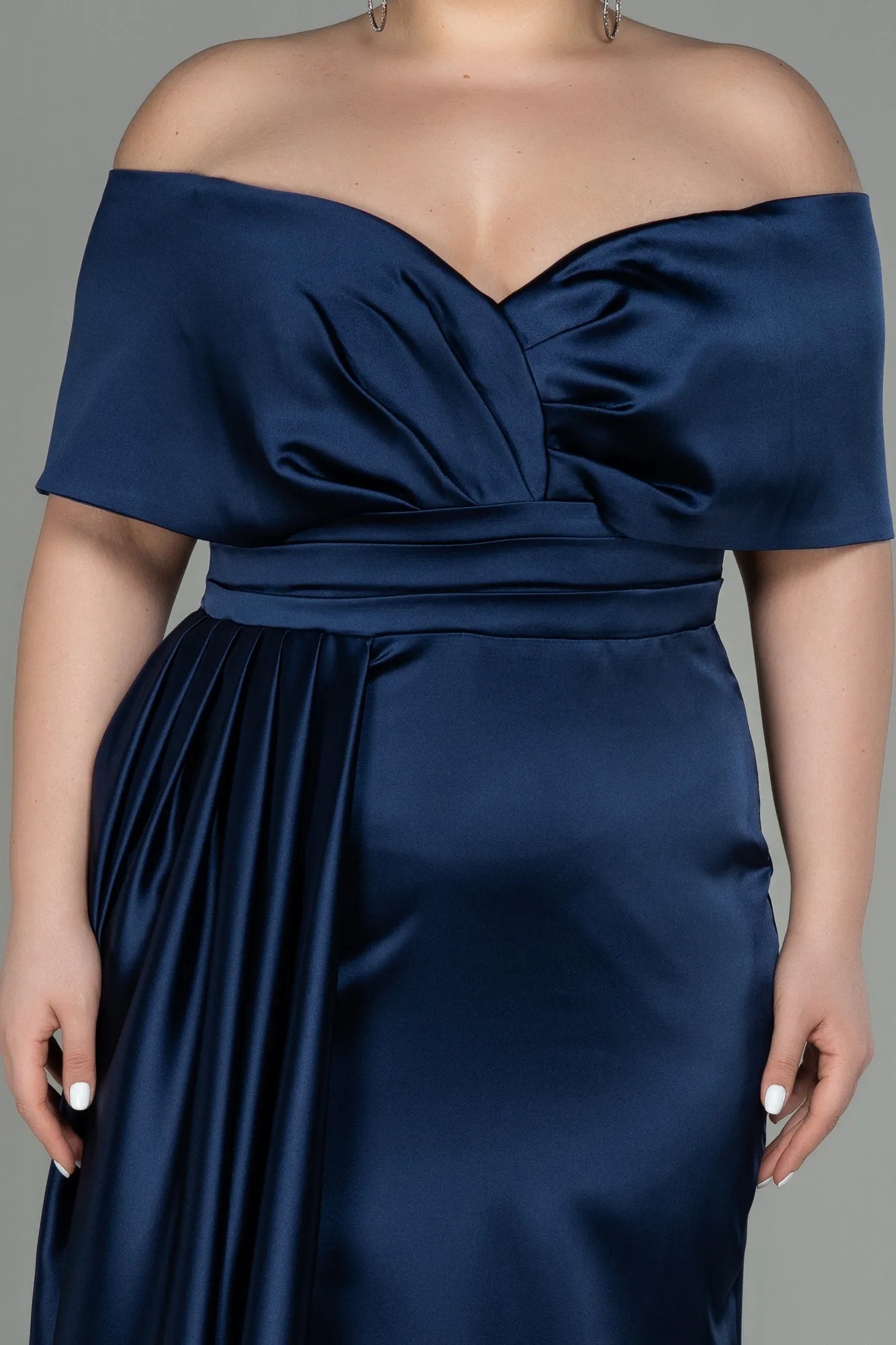 Navy Blue-Long Satin Plus Size Evening Dress ABU2873