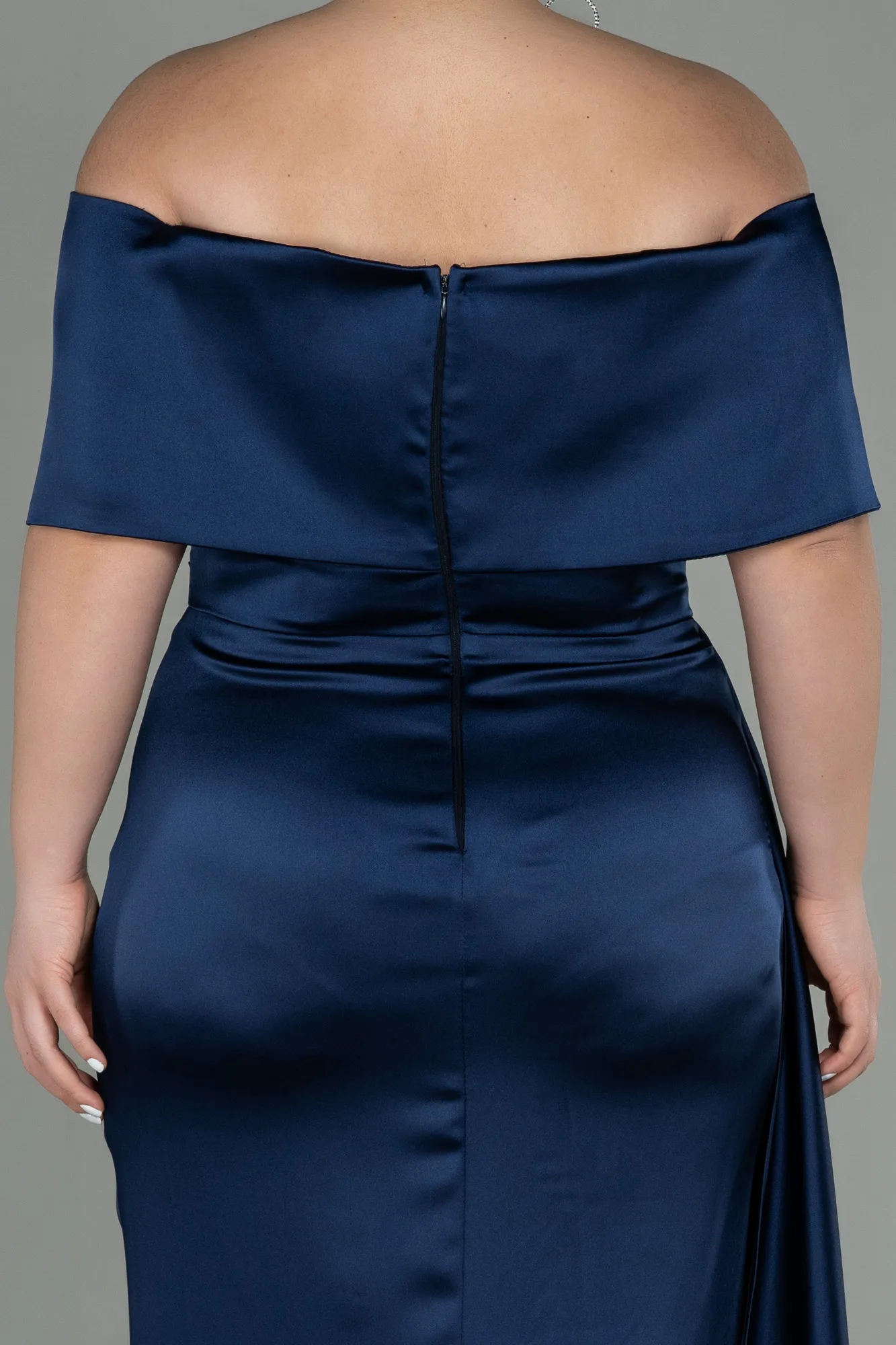 Navy Blue-Long Satin Plus Size Evening Dress ABU2873