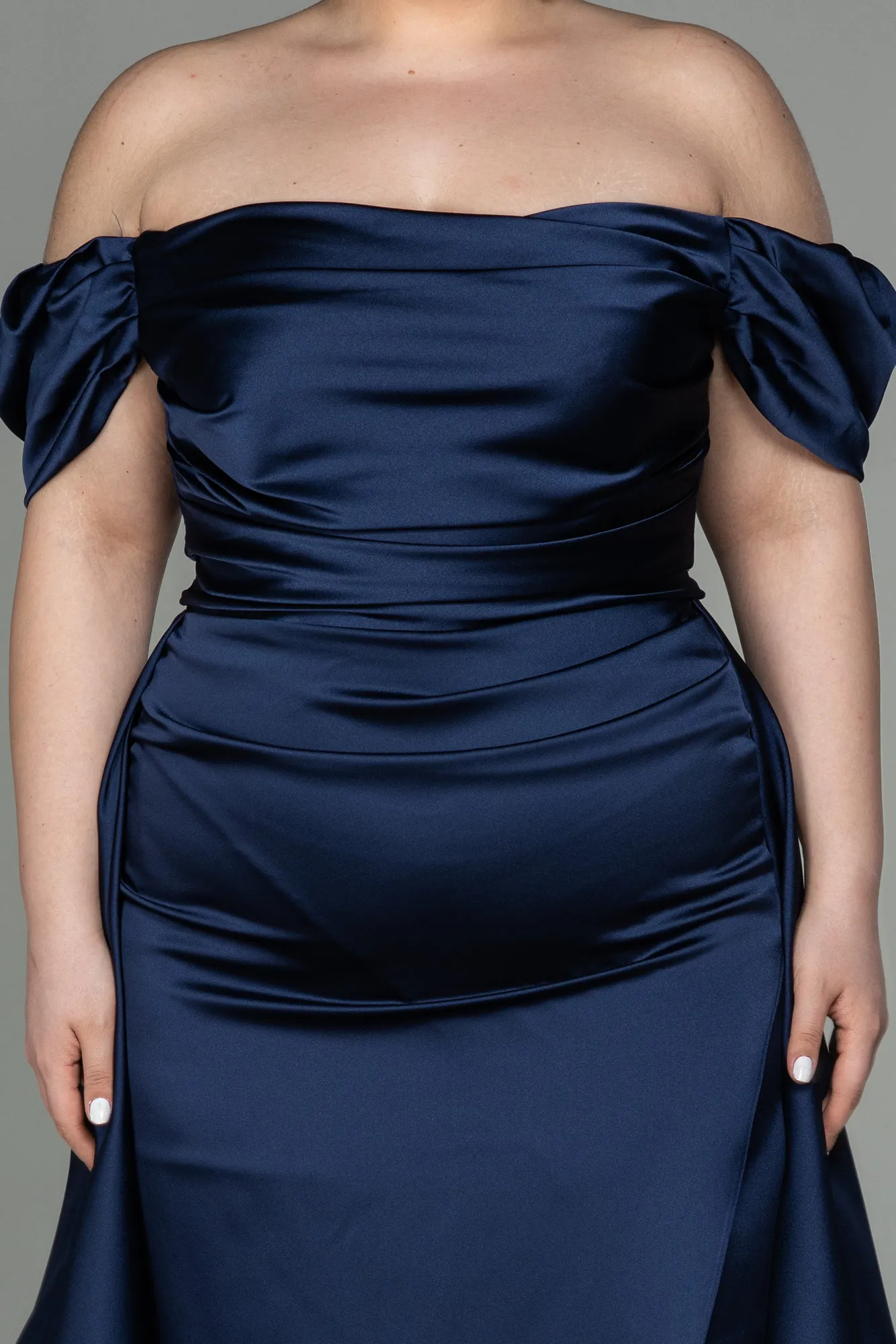 Navy Blue-Long Satin Plus Size Evening Dress ABU2923