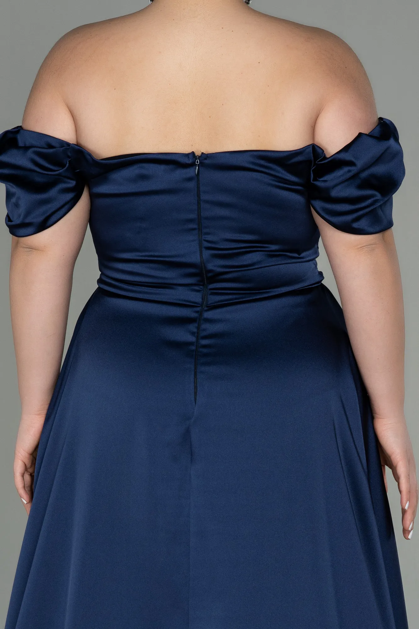 Navy Blue-Long Satin Plus Size Evening Dress ABU2923