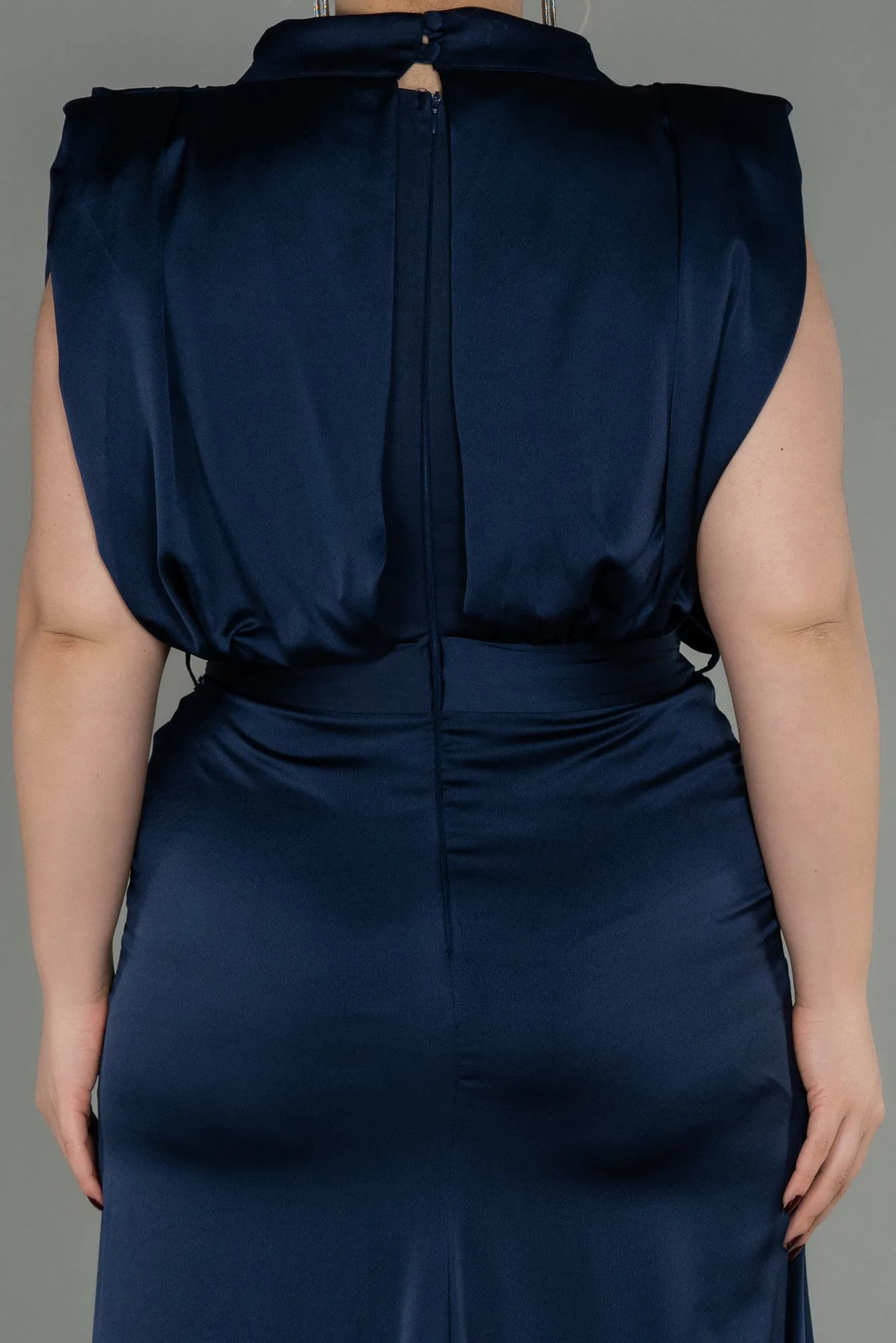 Navy Blue-Long Satin Plus Size Evening Dress ABU2969