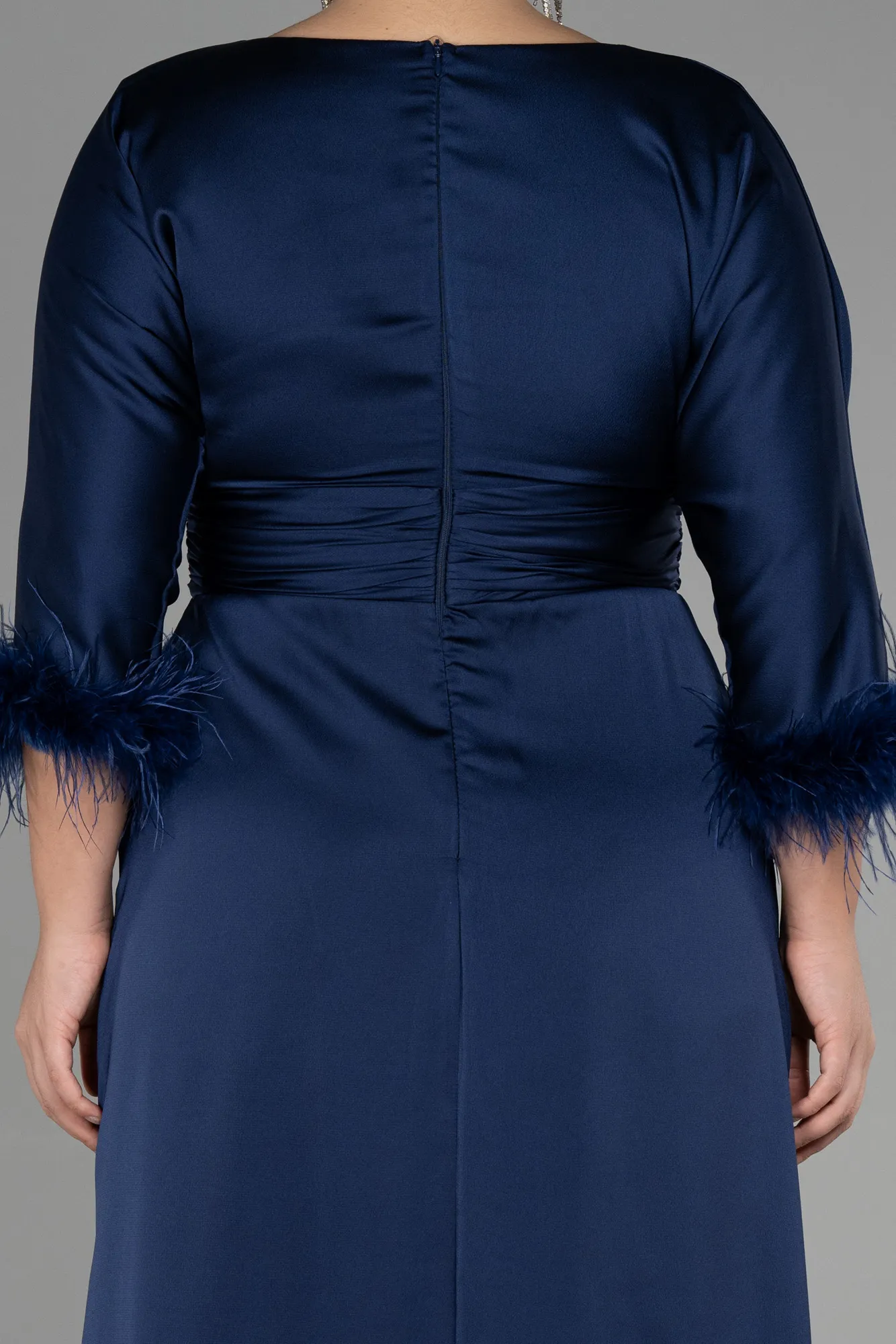 Navy Blue-Long Satin Plus Size Evening Dress ABU3367