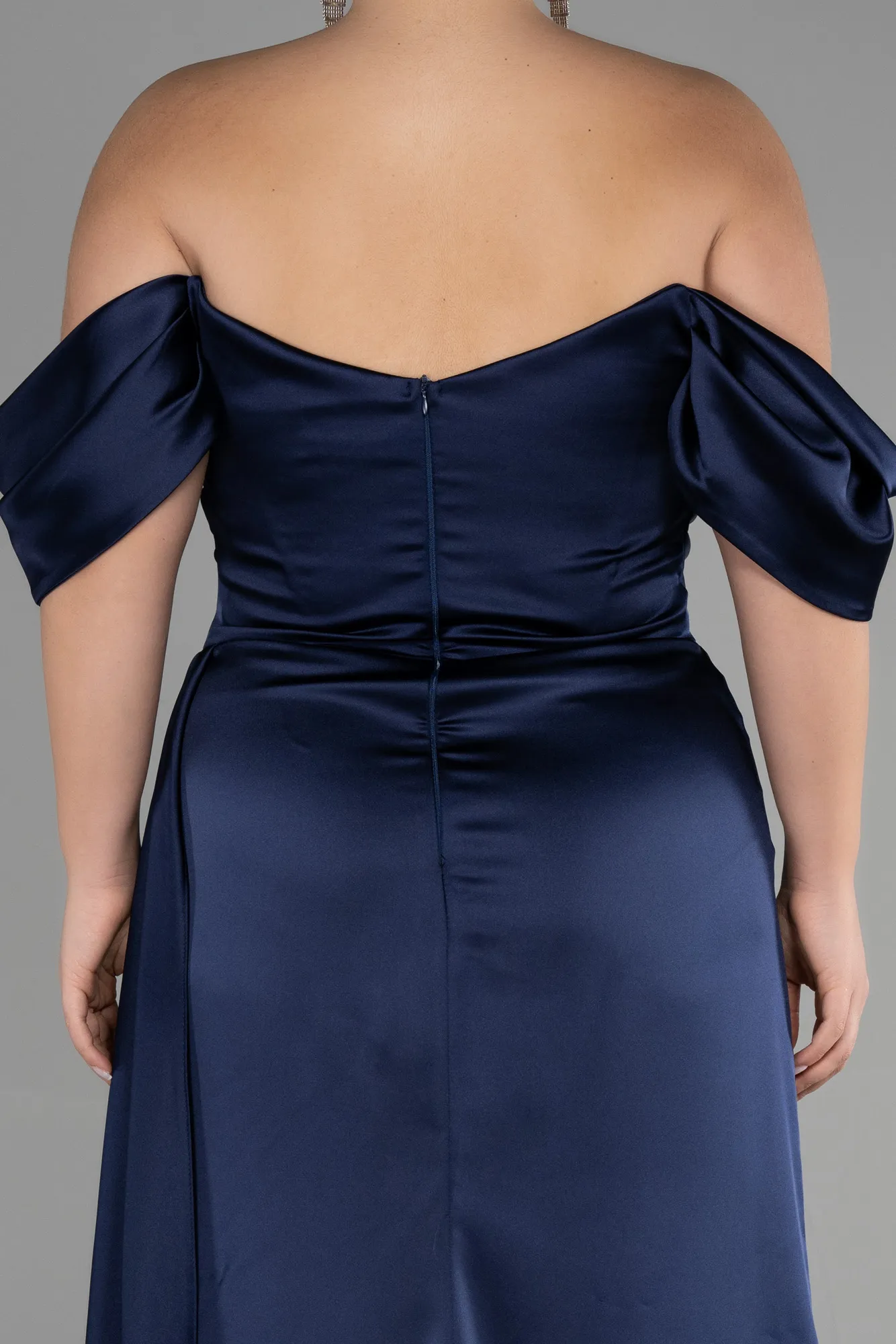 Navy Blue-Long Satin Plus Size Evening Dress ABU3469