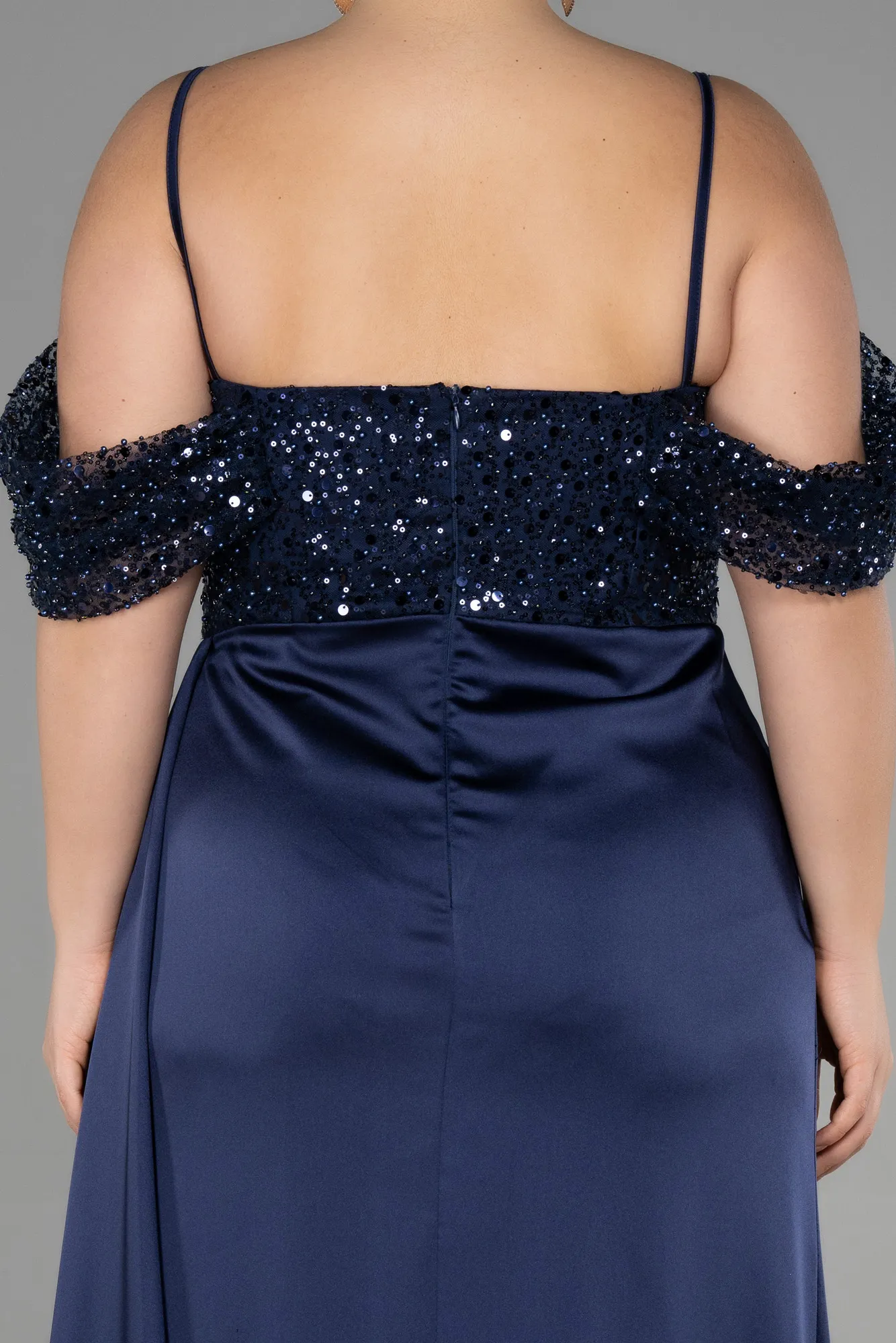 Navy Blue-Long Satin Plus Size Evening Dress ABU3522