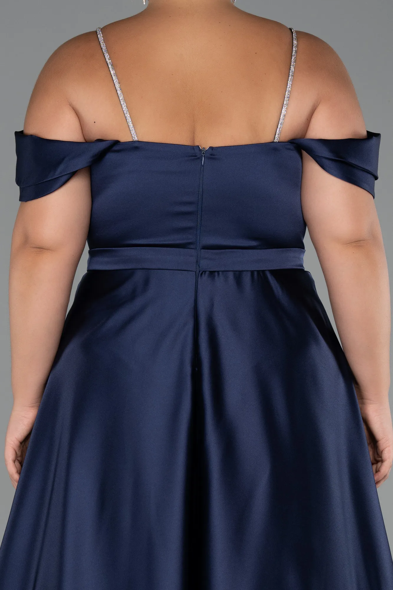 Navy Blue-Long Satin Plus Size Evening Dress ABU5251
