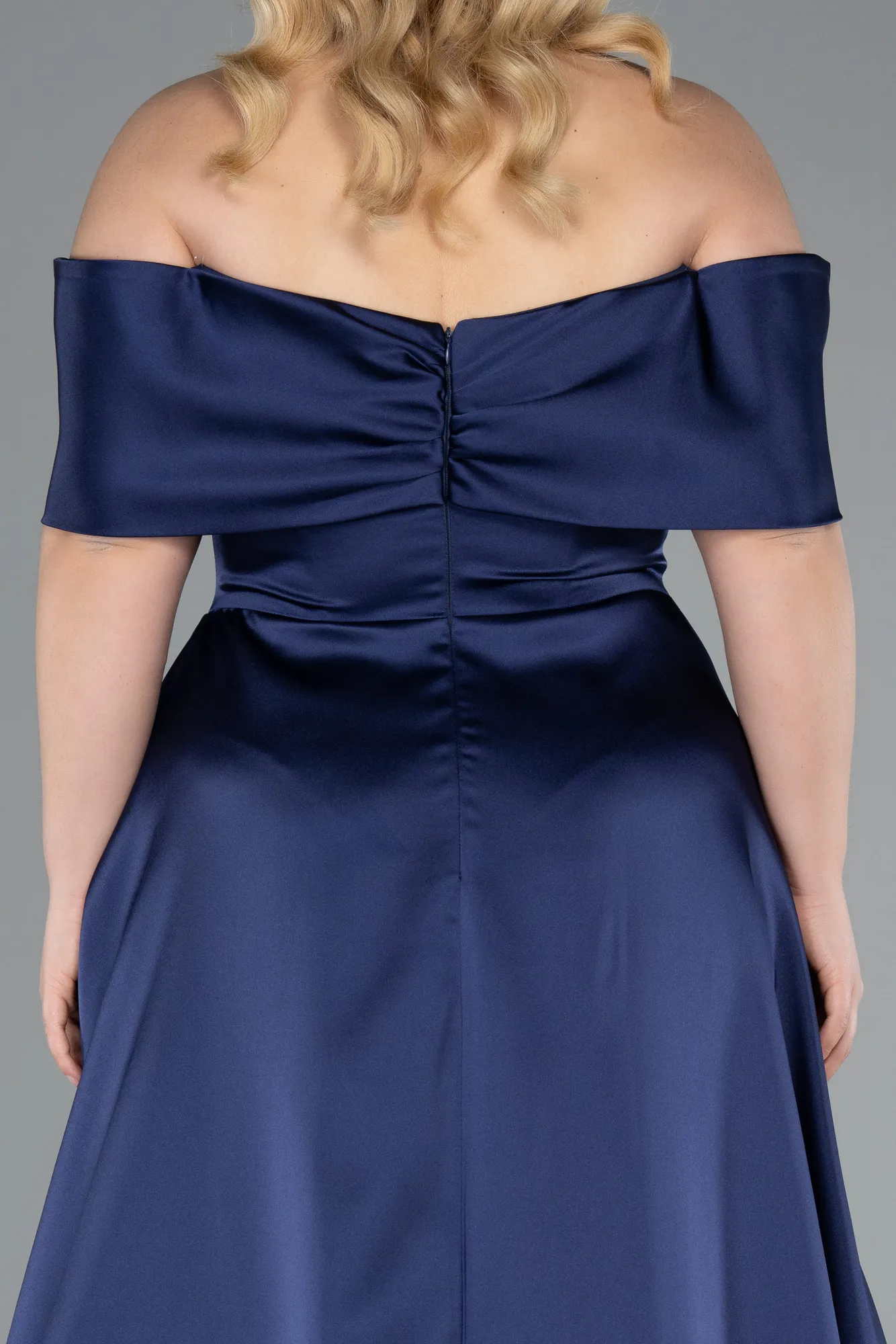 Navy Blue-Long Satin Plus Size Evening Gown ABU4998
