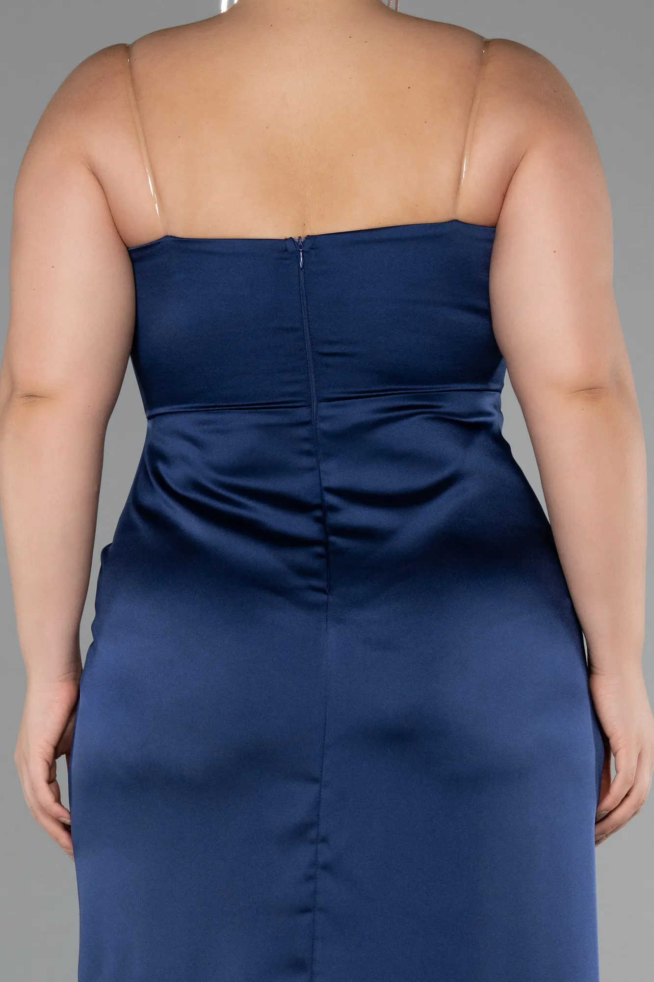 Navy Blue-Long Satin Plus Size Evening Gown ABU5179