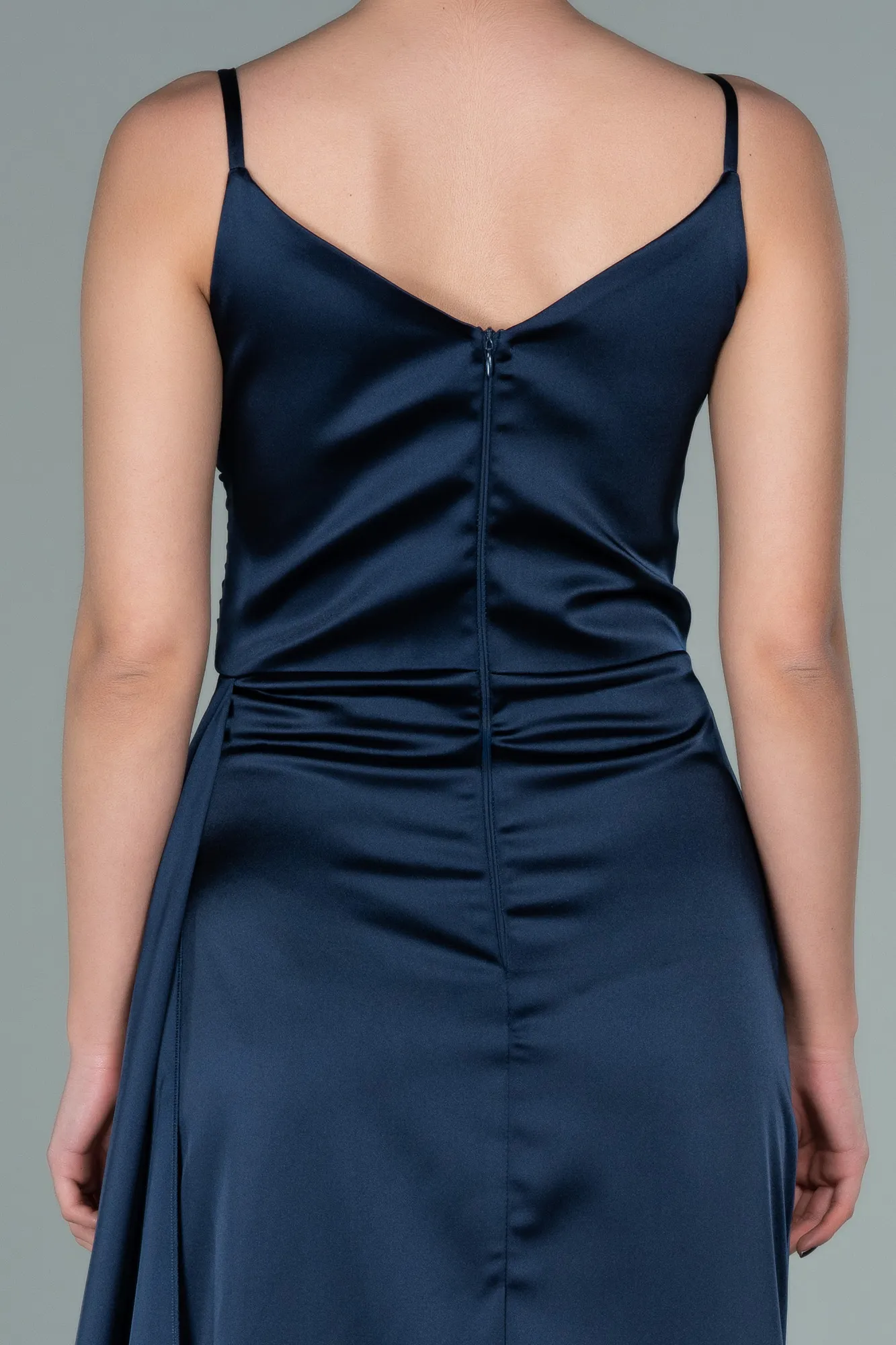 Navy Blue-Long Satin Prom Gown ABU2273