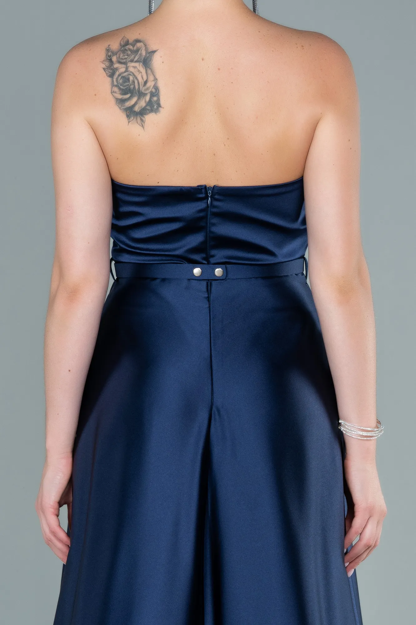 Navy Blue-Long Satin Prom Gown ABU2543