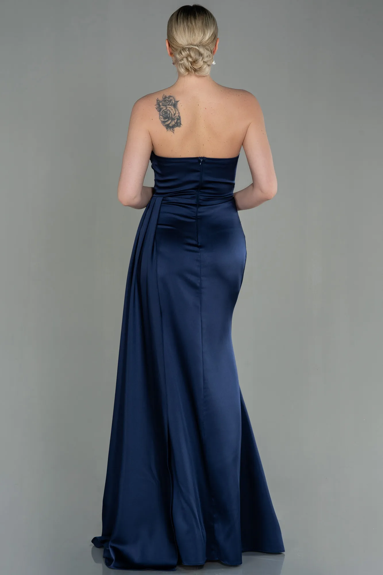 Navy Blue-Long Satin Prom Gown ABU2965