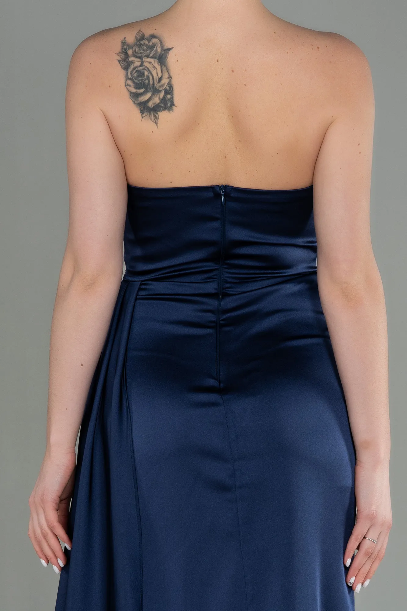 Navy Blue-Long Satin Prom Gown ABU2965