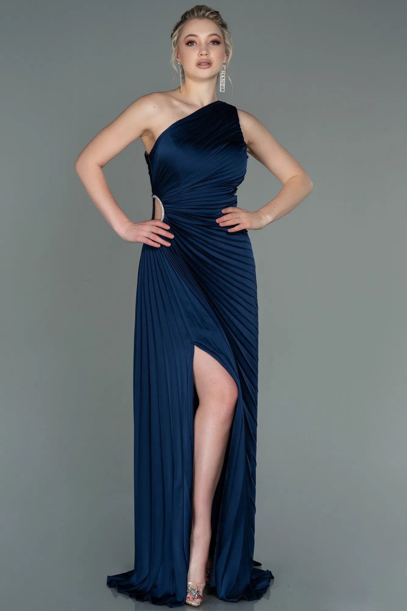 Navy Blue-Long Satin Prom Gown ABU3159