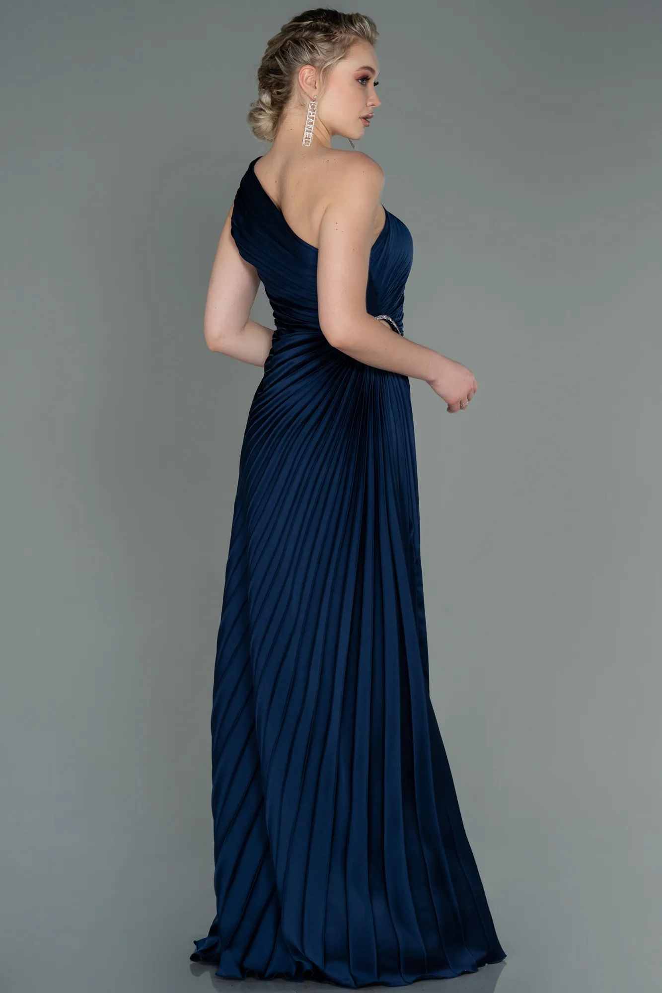Navy Blue-Long Satin Prom Gown ABU3159
