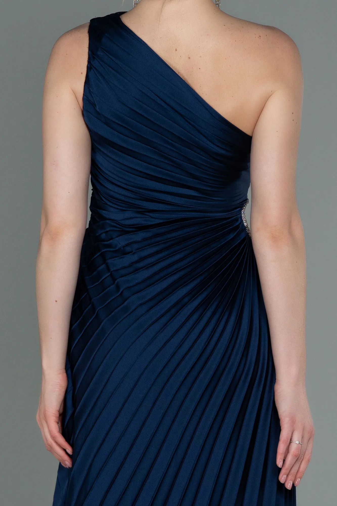 Navy Blue-Long Satin Prom Gown ABU3159