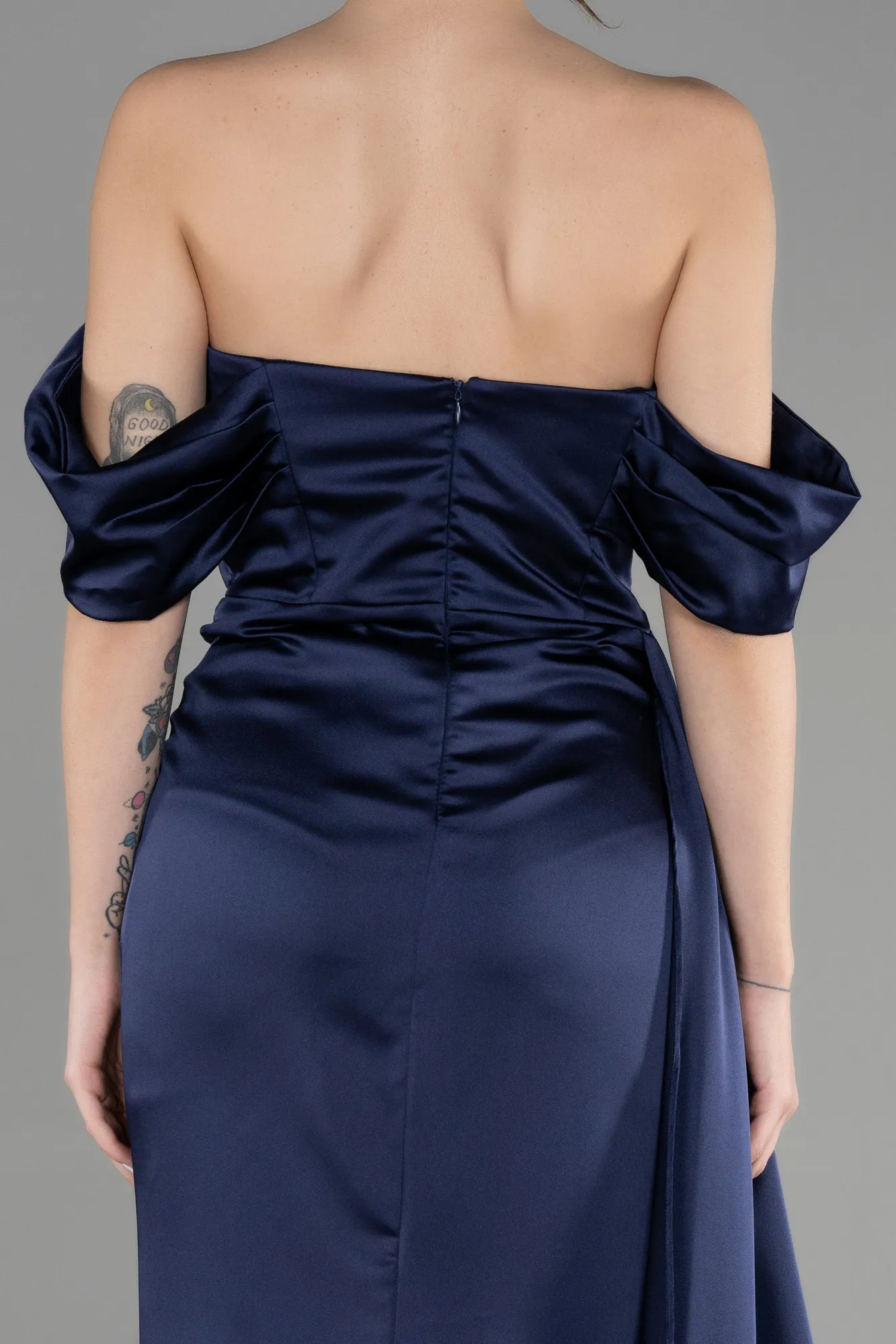 Navy Blue-Long Satin Prom Gown ABU3514